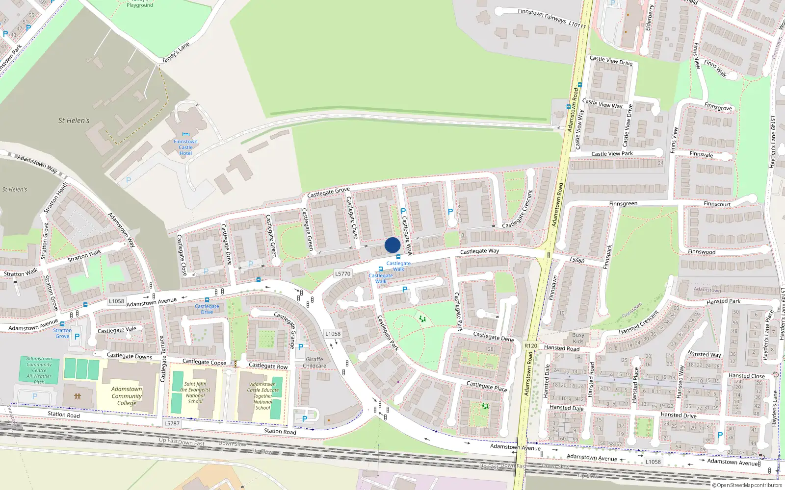 Overhead map showing the location of 23 Castlegate Walk, Lucan