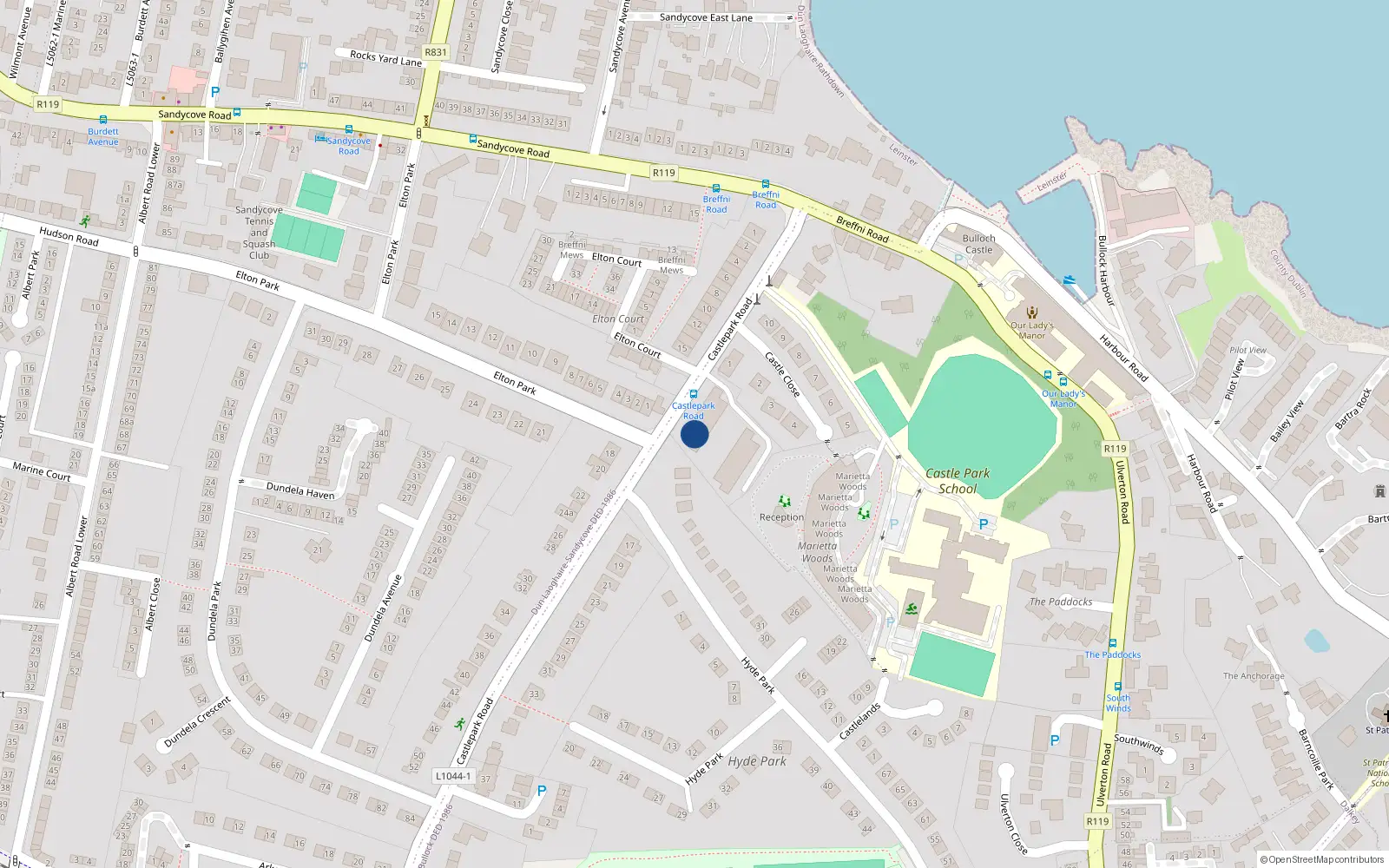 Overhead map showing the location of 23 Castlepark Residence, Castlepark Road, Dalkey