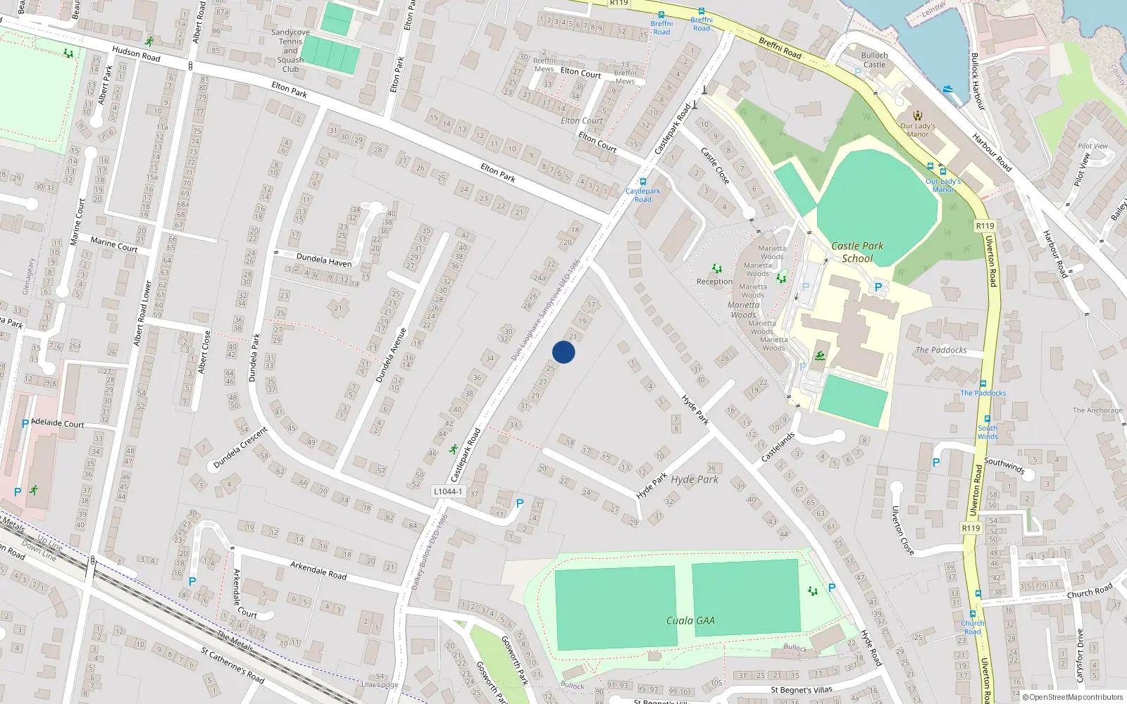 Overhead map showing the location of 23 Castle Park Road, Dublin
