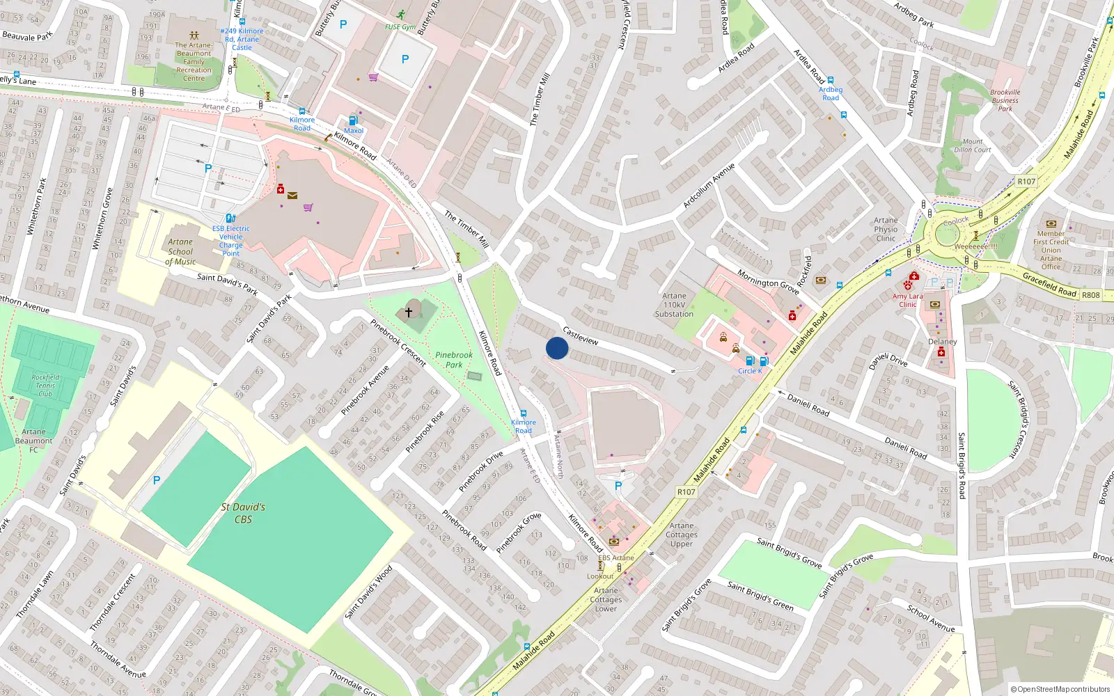 Overhead map showing the location of 23 Castleview, Artane, Dublin 5