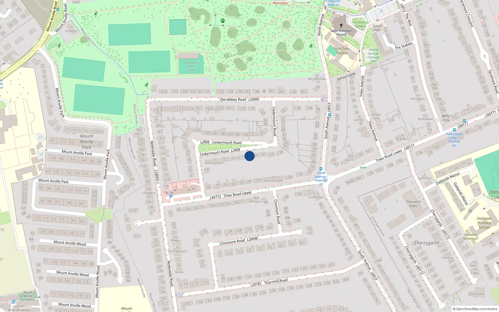 Overhead map showing the location of 23 Cedarmount Road, Blackrock