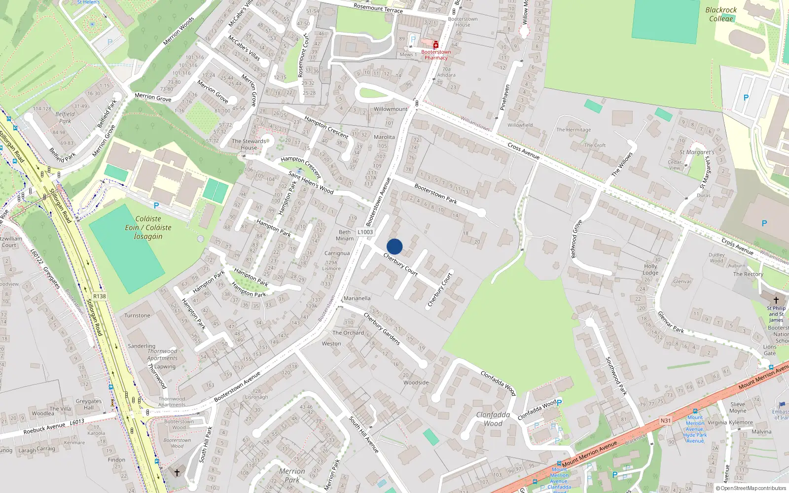 Overhead map showing the location of 23 Cherbury Court, Blackrock