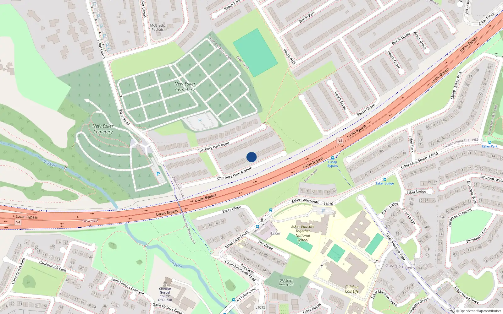Overhead map showing the location of 23 Cherbury Park Avenue, Lucan