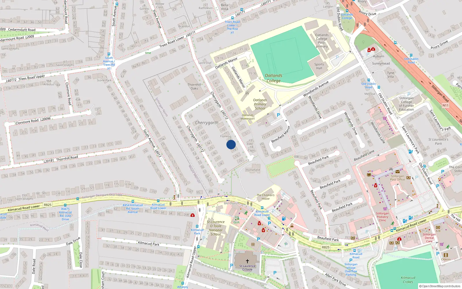 Overhead map showing the location of 23 Cherrygarth, Blackrock