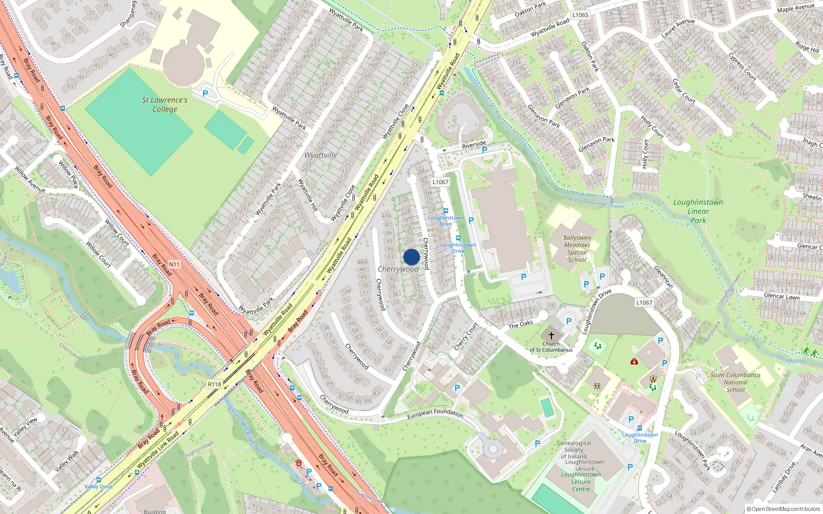 Overhead map showing the location of 23 Cherrywood, Dublin