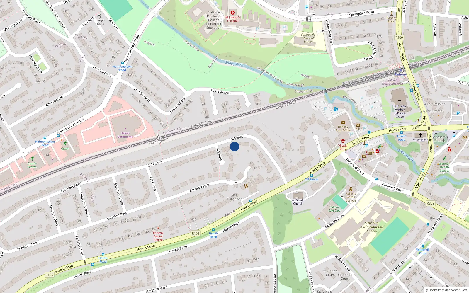 Overhead map showing the location of 23 Cill Eanna, Raheny, Dublin