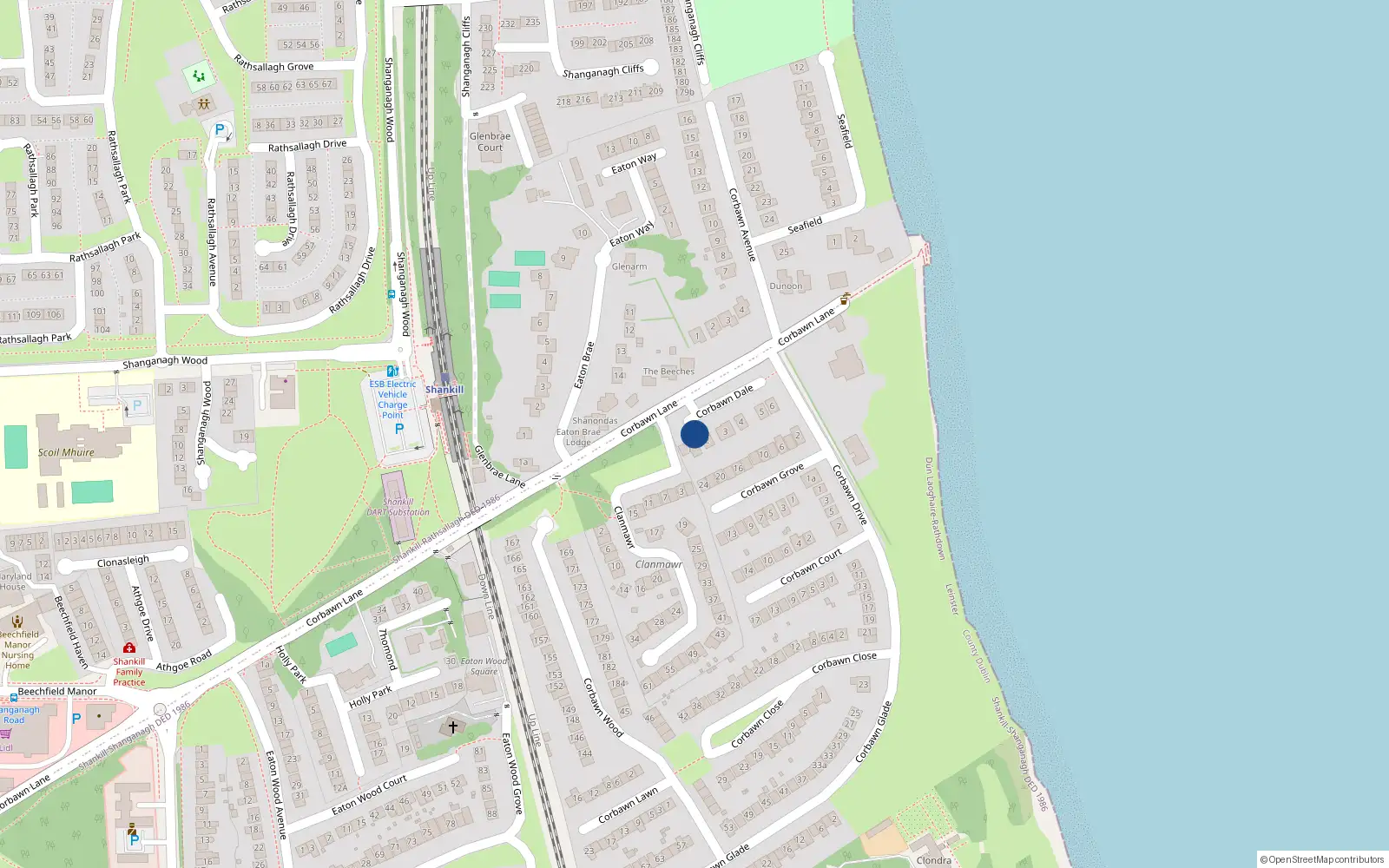 Overhead map showing the location of 23 Clanmawr, Dublin