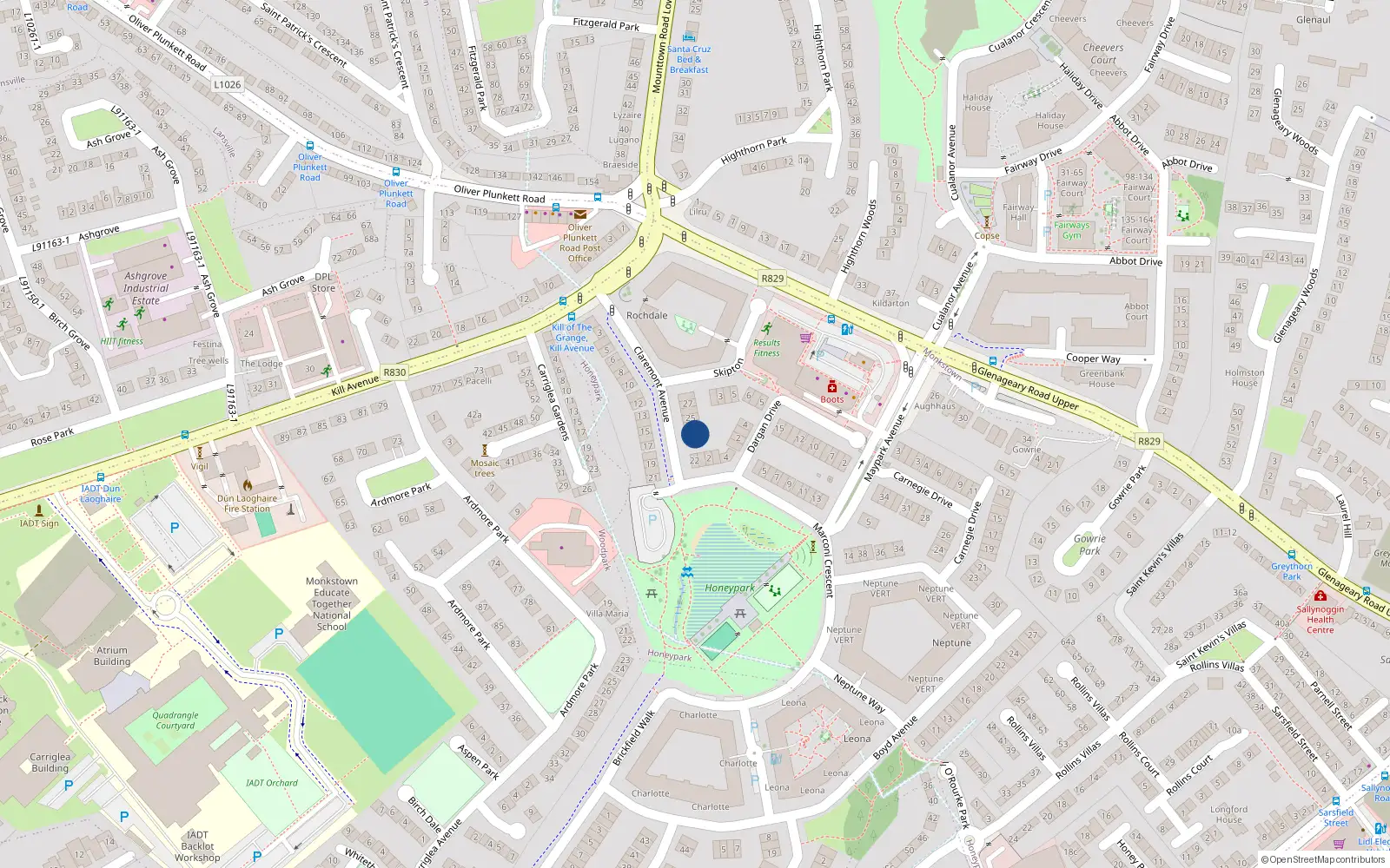 Overhead map showing the location of 23 Claremont Avenue, Dublin