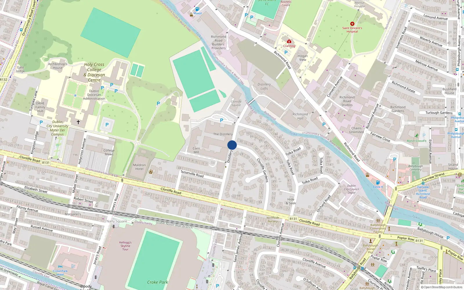 Overhead map showing the location of 23 Clonliffe Square, Distillery Road, Drumcondra Dublin 3