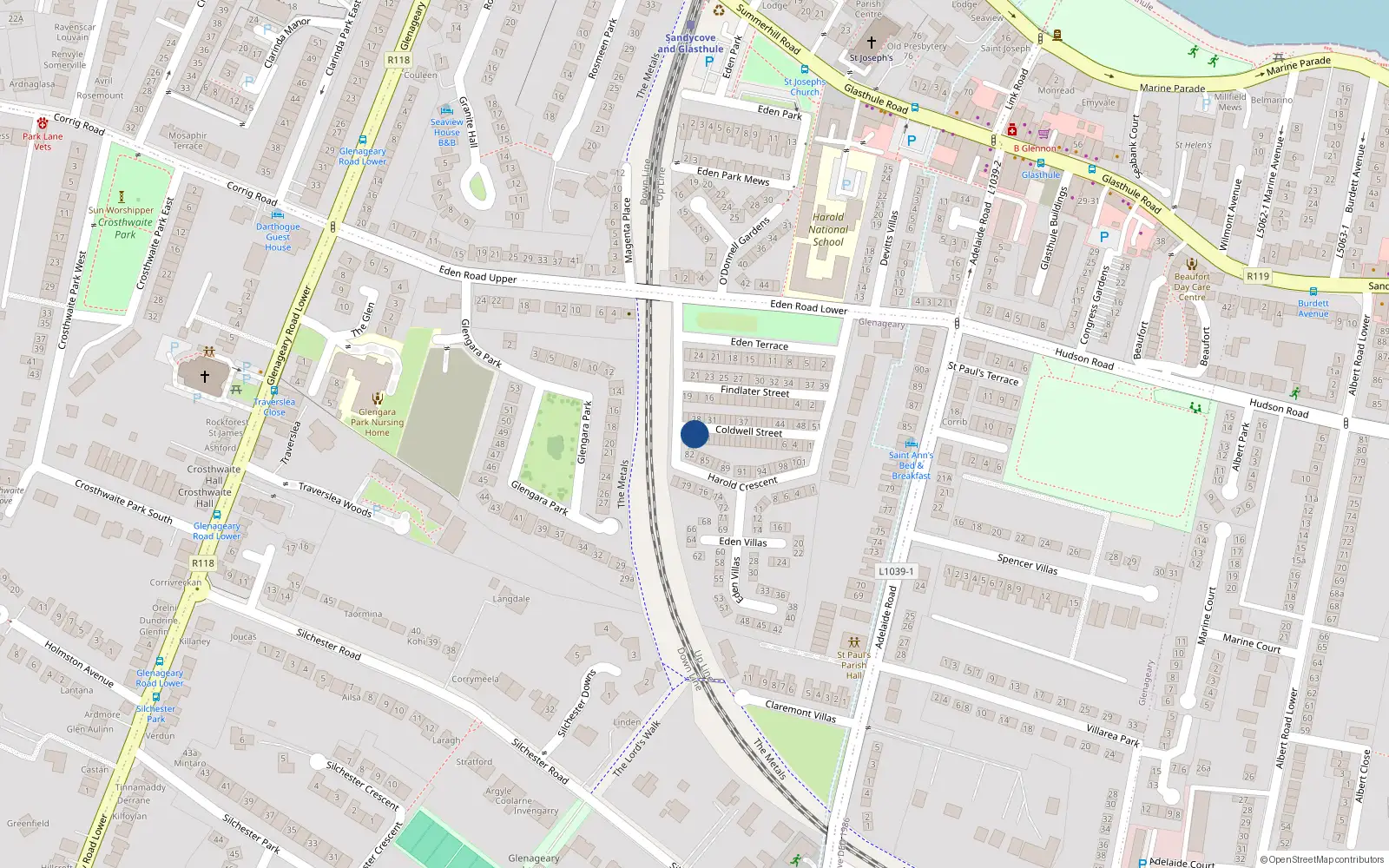 Overhead map showing the location of 23 Coldwell Street, Dublin