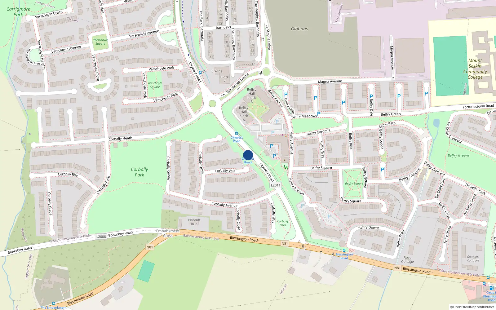 Overhead map showing the location of 23 Corbally Vale, Blessington Road, Saggart