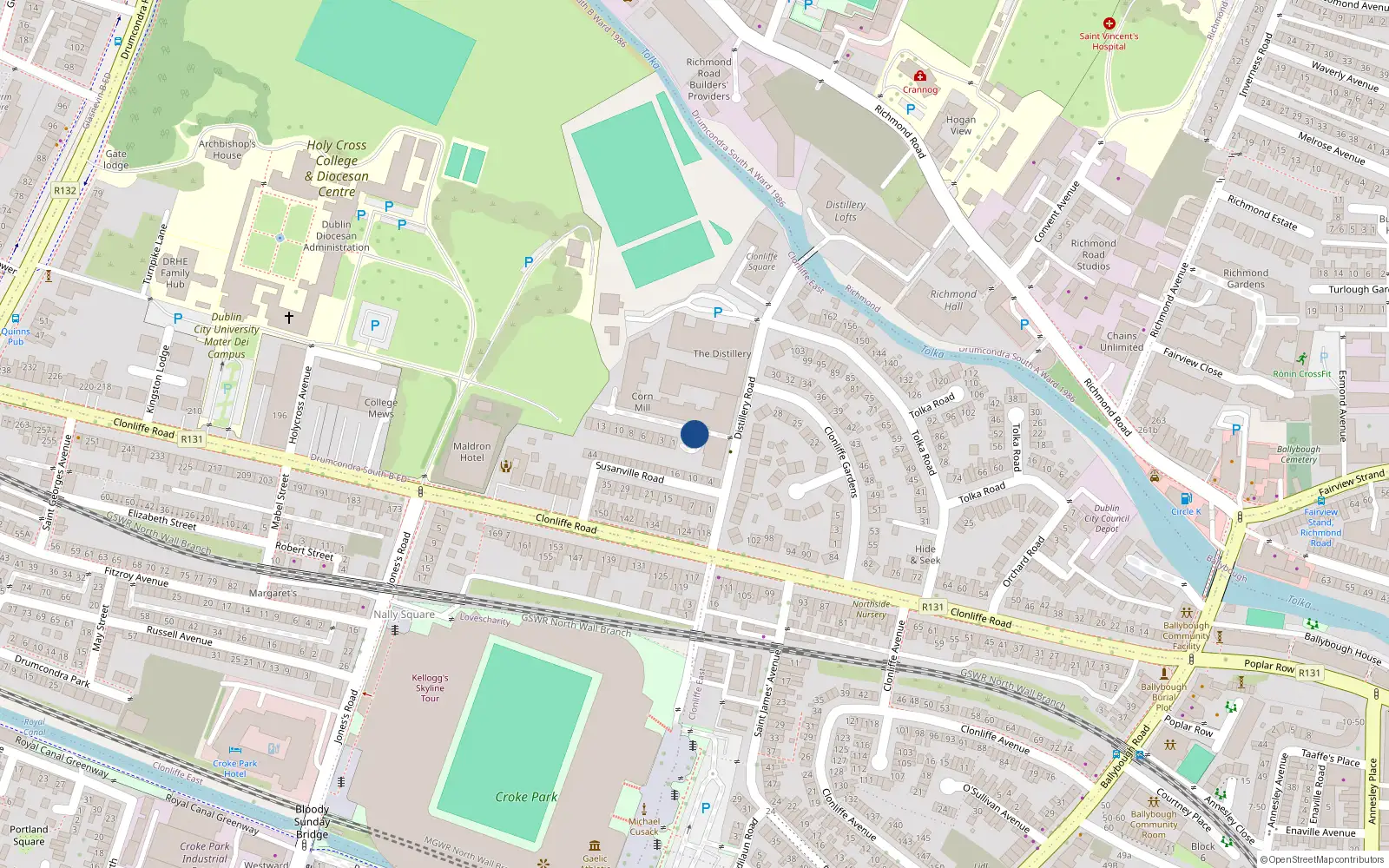 Overhead map showing the location of 23 Corn Mill Row, Cabra - Glasnevin