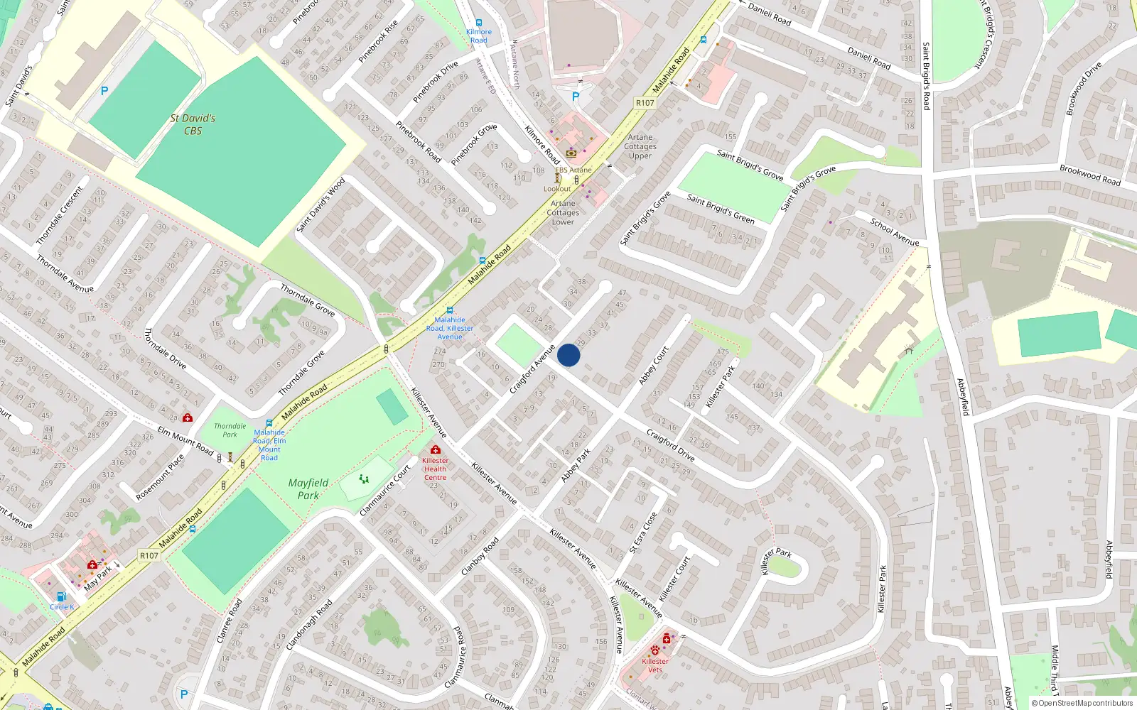 Overhead map showing the location of 23 Craigford Avenue, Dublin 5
