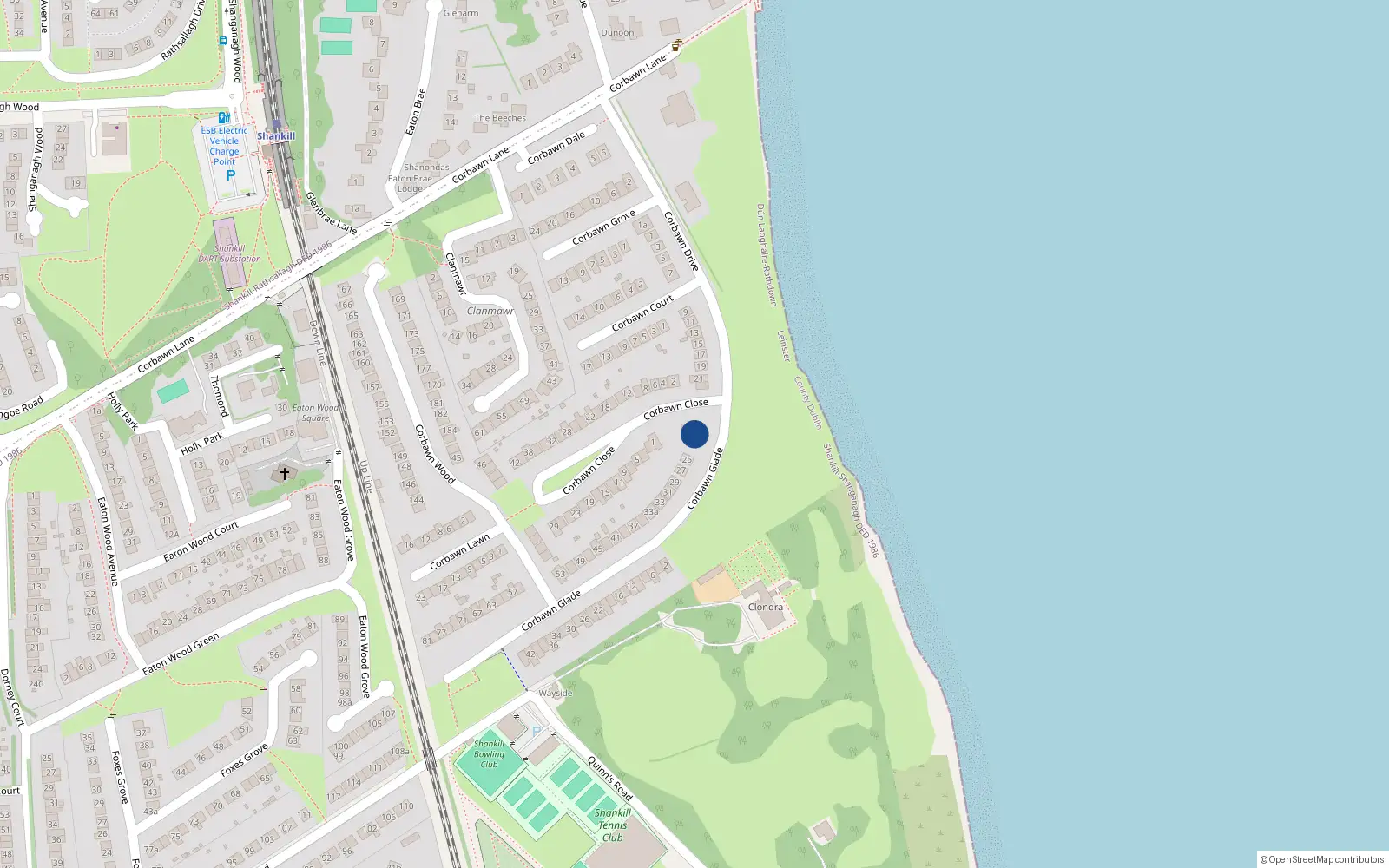 Overhead map showing the location of 23 Crobawn Drive, Shankill