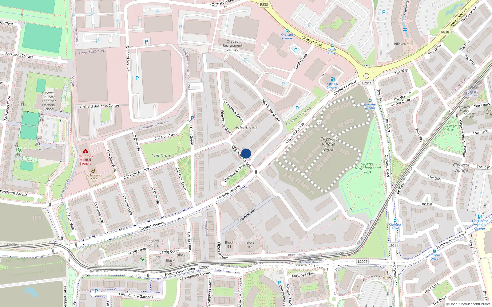 Overhead map showing the location of 23 Cúil Dúin Avenue, Cooldown Commons