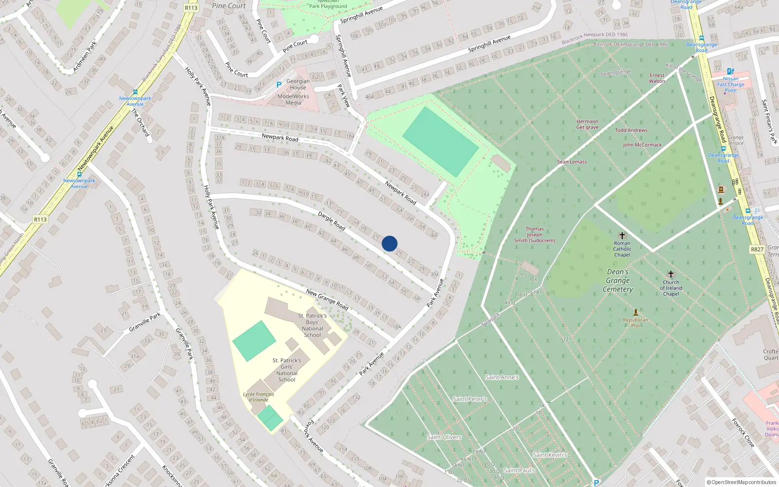 Overhead map showing the location of 23 Dargle Road, Blackrock