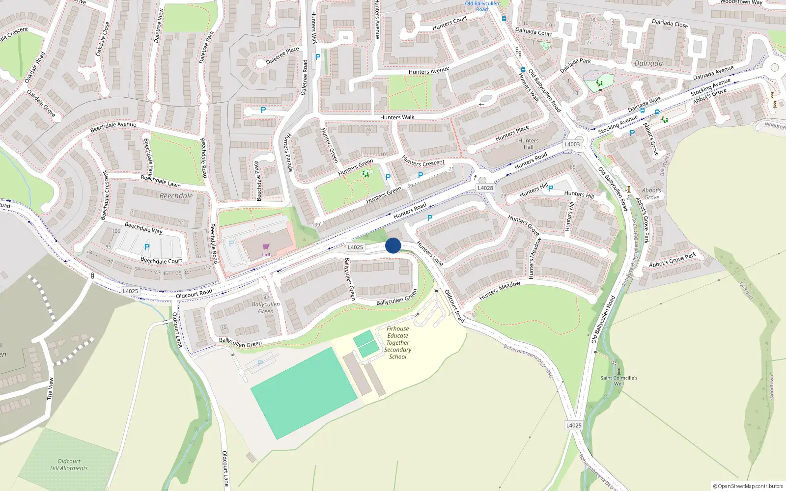 Overhead map showing the location of 23 Dodderbrook Park, Oldcourt Road, Ballycullen