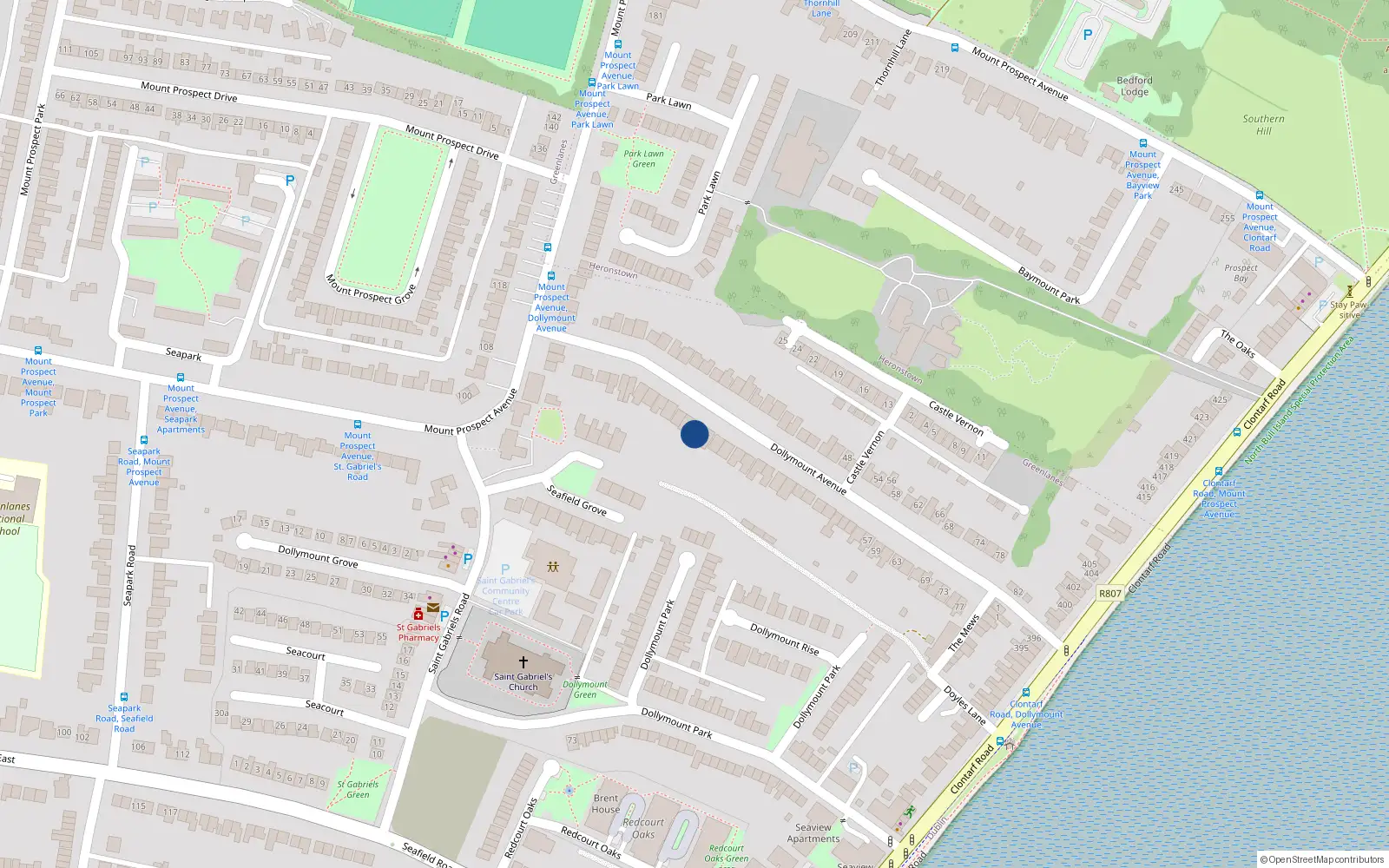 Overhead map showing the location of 23 Dollymount Avenue, Dublin 3