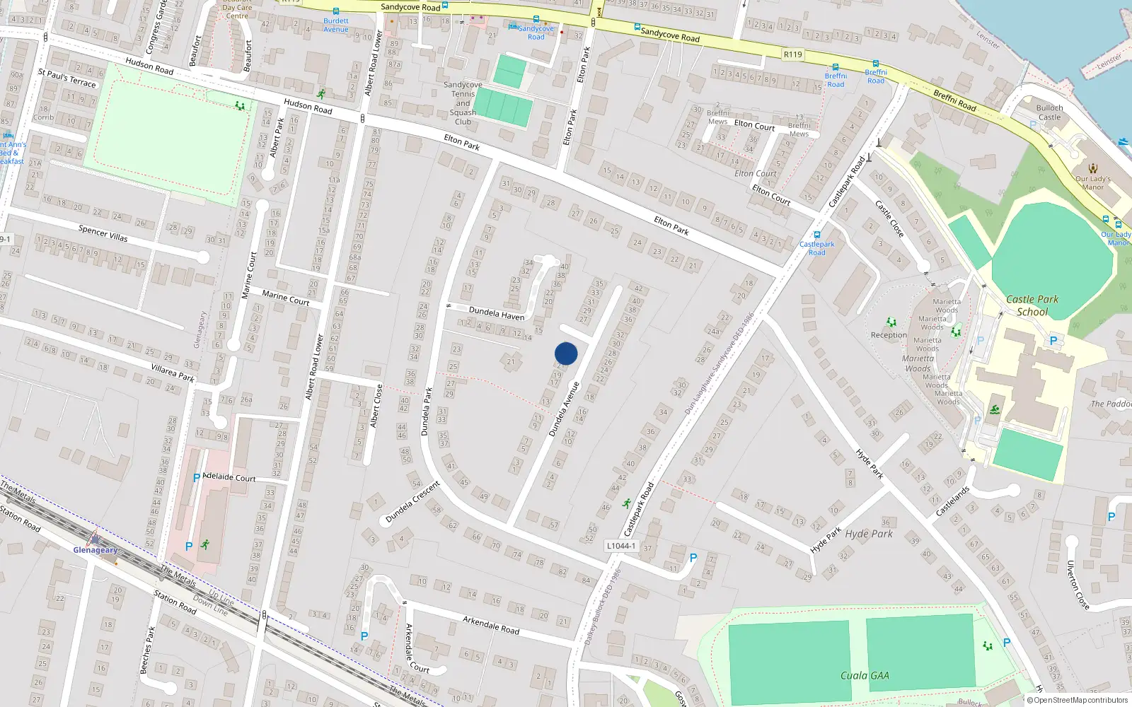Overhead map showing the location of 23 Dundela Avenue, Dublin