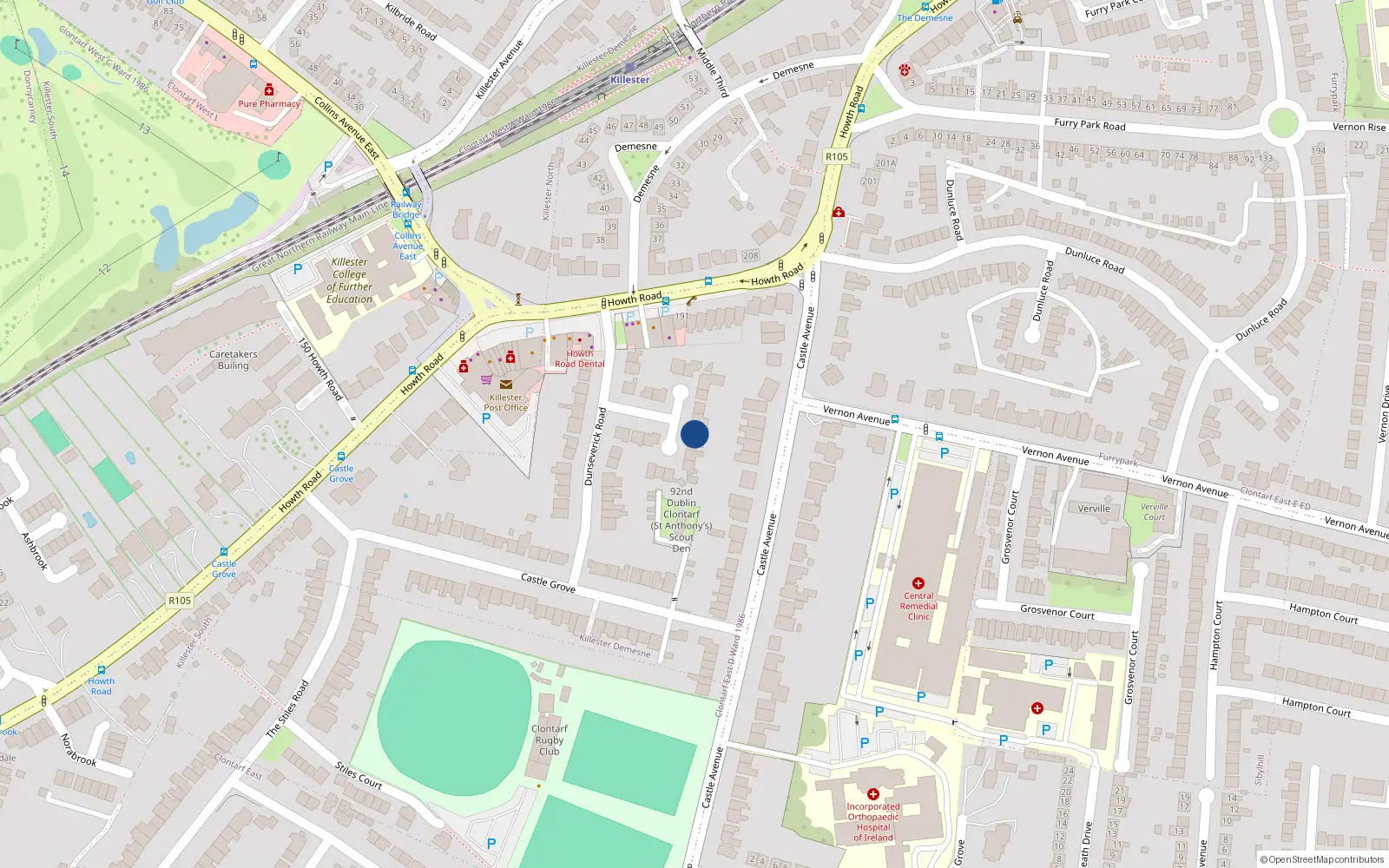 Overhead map showing the location of 23 Dunseverick Road, Clontarf, Dublin 3