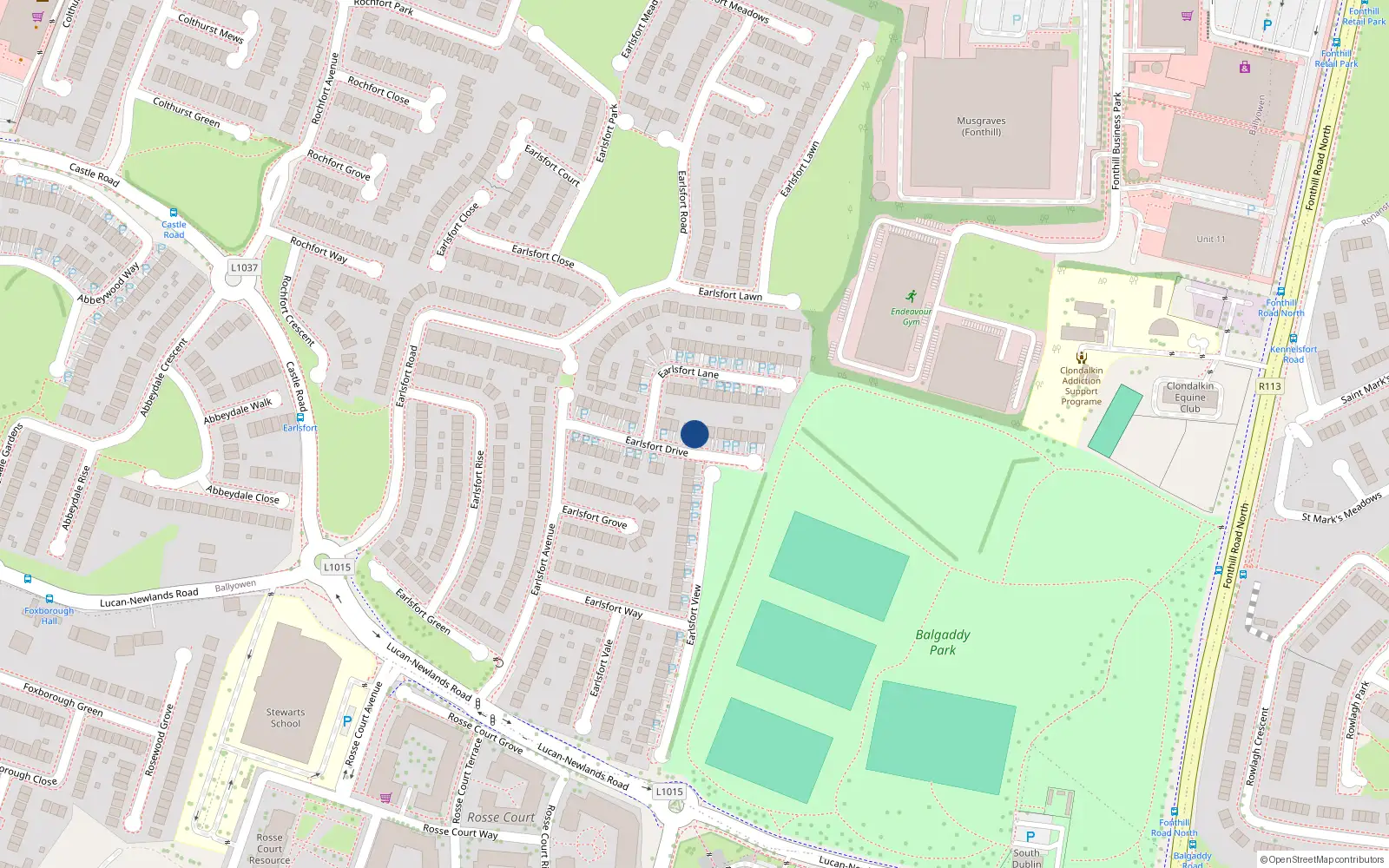 Overhead map showing the location of 23 Earlsfort Drive, Lucan, Dublin