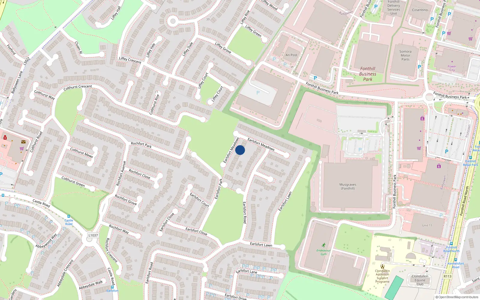 Overhead map showing the location of 23 Earlsfort Meadows, Lucan, Dublin