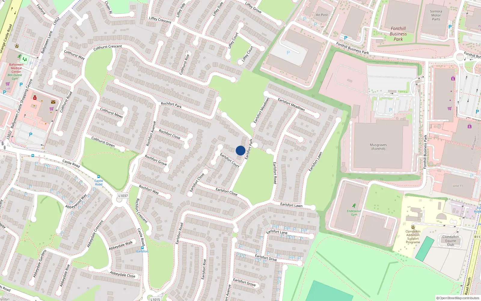 Overhead map showing the location of 23 Earlsfort Park, Lucan