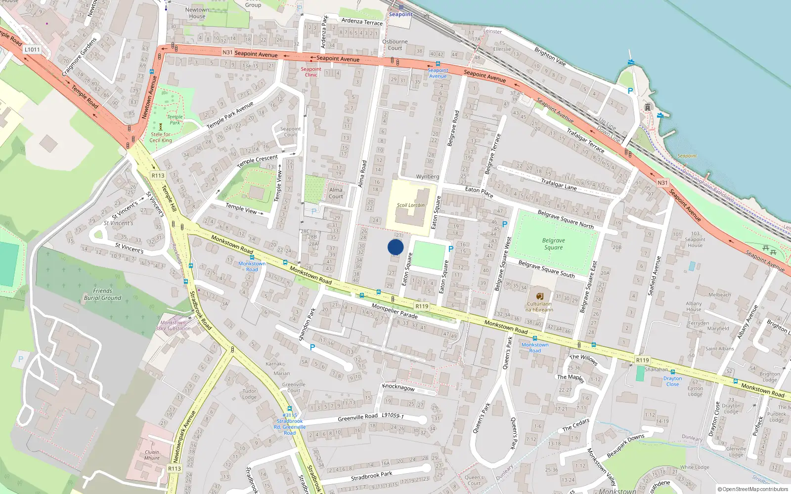 Overhead map showing the location of 23 Eaton Square, Blackrock