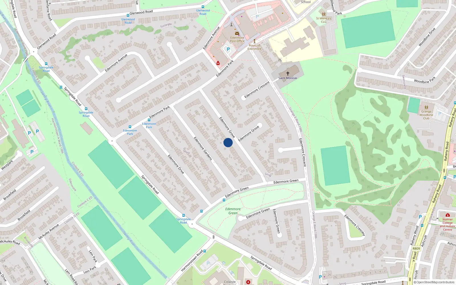 Overhead map showing the location of 23 Edenmore Grove, Dublin 5