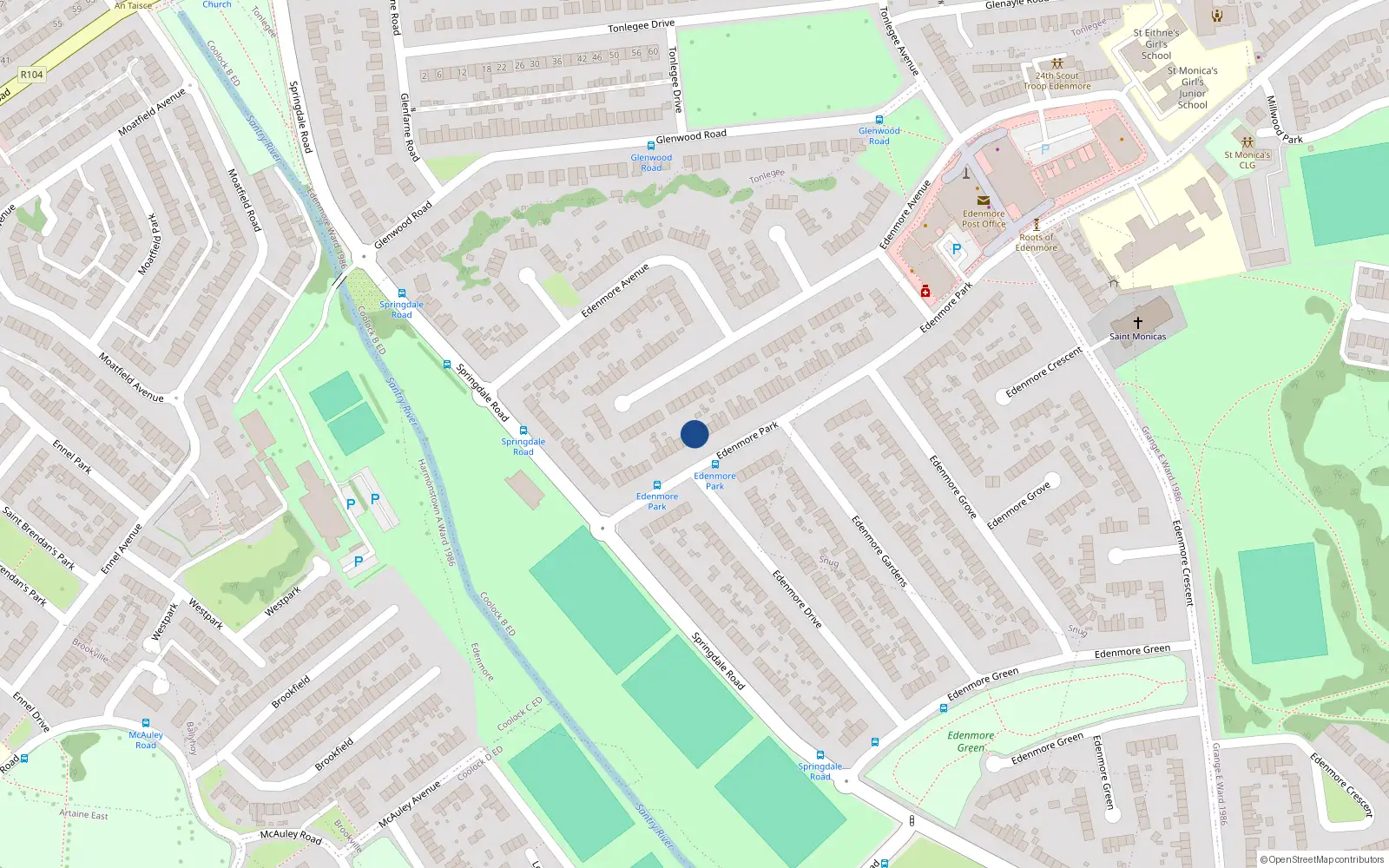 Overhead map showing the location of 23 Edenmore Park, Dublin 5