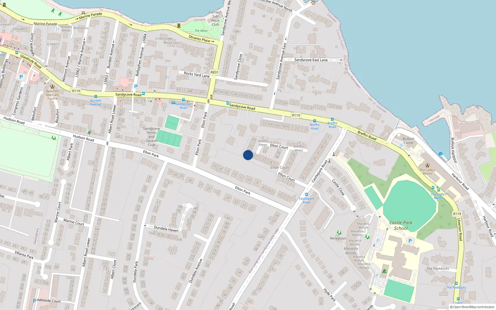 Overhead map showing the location of 23 Elton Court, Dublin