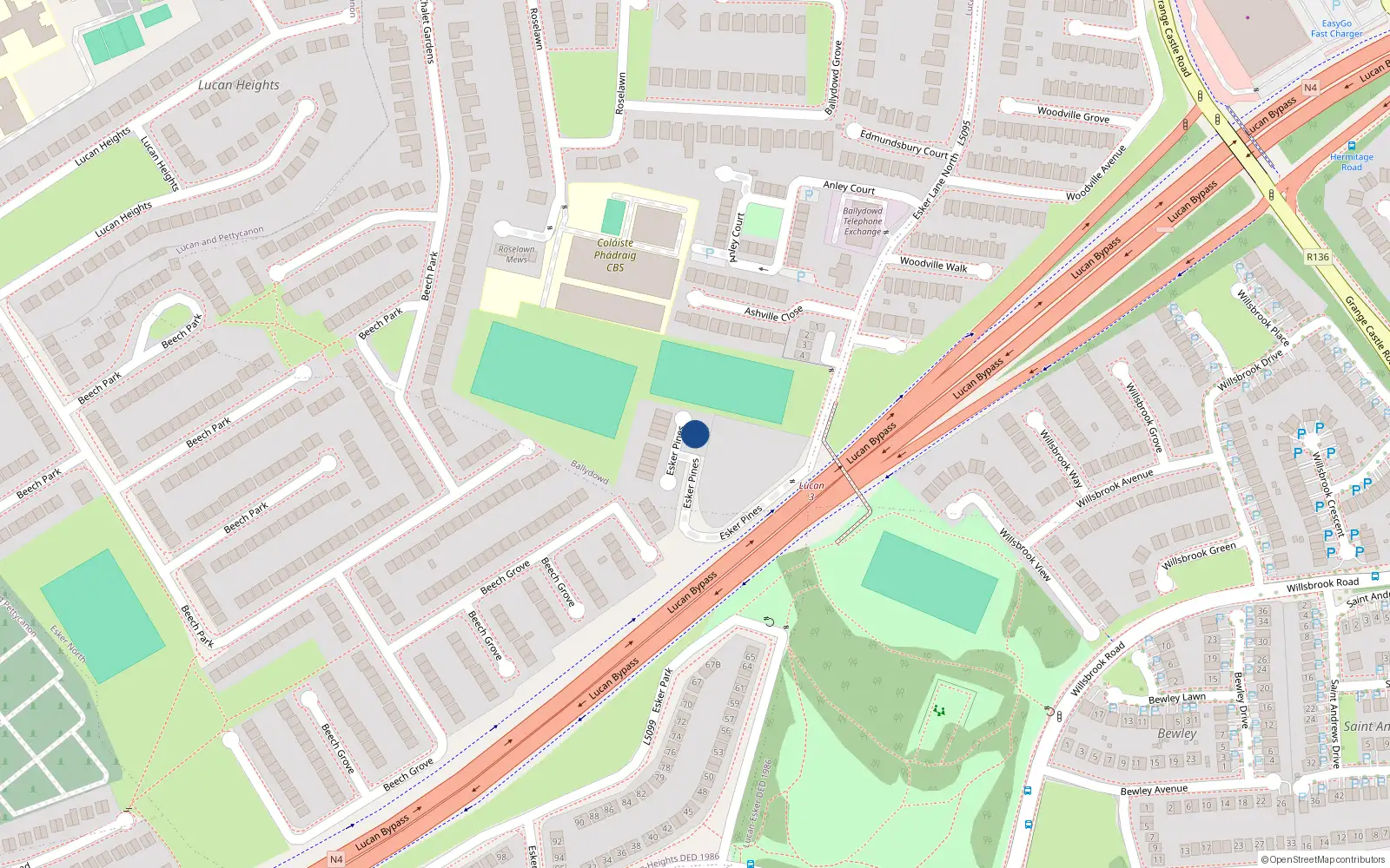 Overhead map showing the location of 23 Esker Pines, Lucan