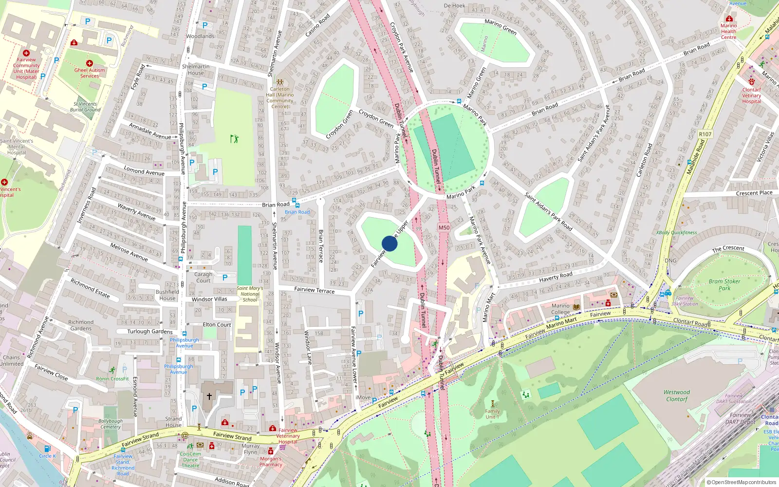 Overhead map showing the location of 2/3 Fairview Avenue Upper, Marino