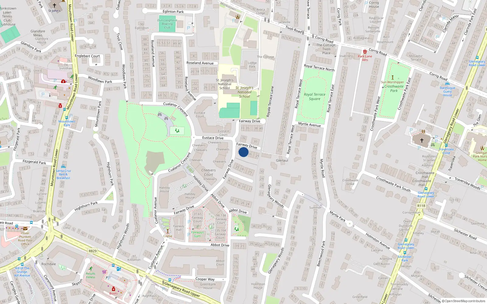 Overhead map showing the location of 23 Fairway Drive, Cualanor