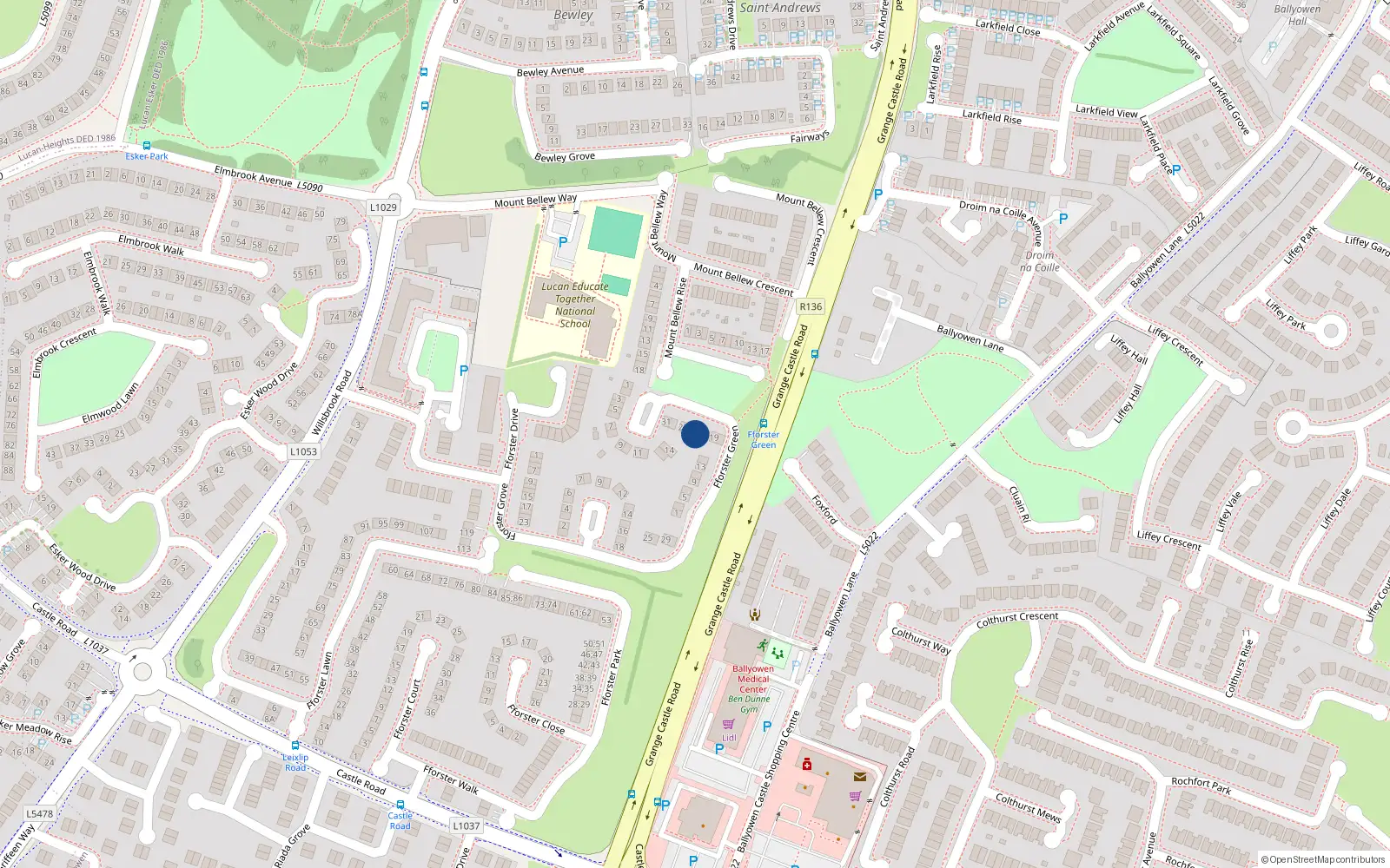 Overhead map showing the location of 23 Fforster Green, Ballydowd Manor, Lucan