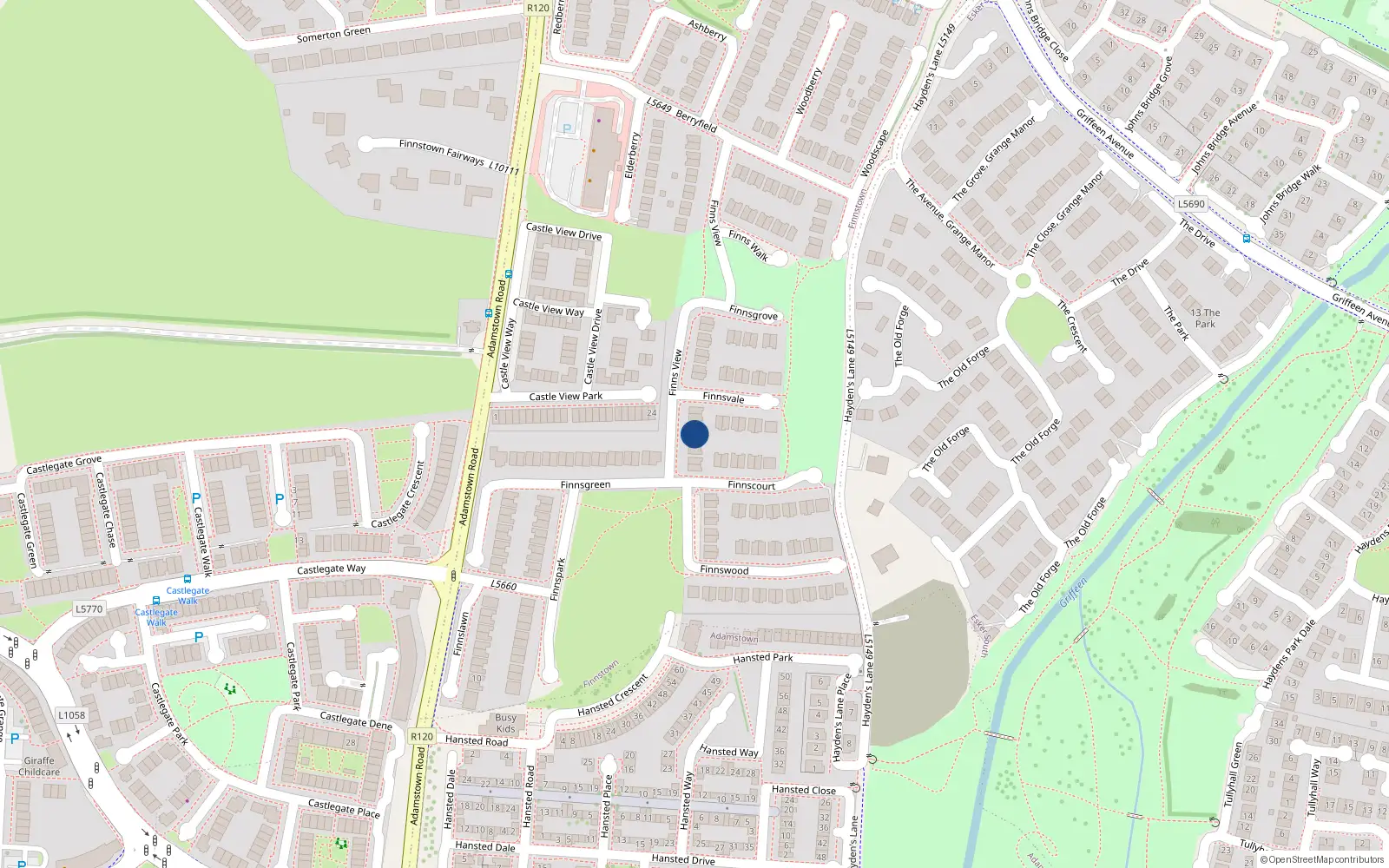 Overhead map showing the location of 23 Finnsview, Lucan