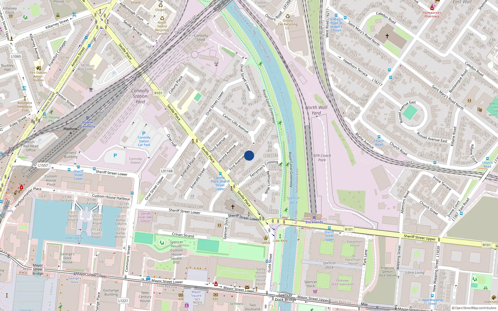 Overhead map showing the location of 23 First Avenue, Dublin 1
