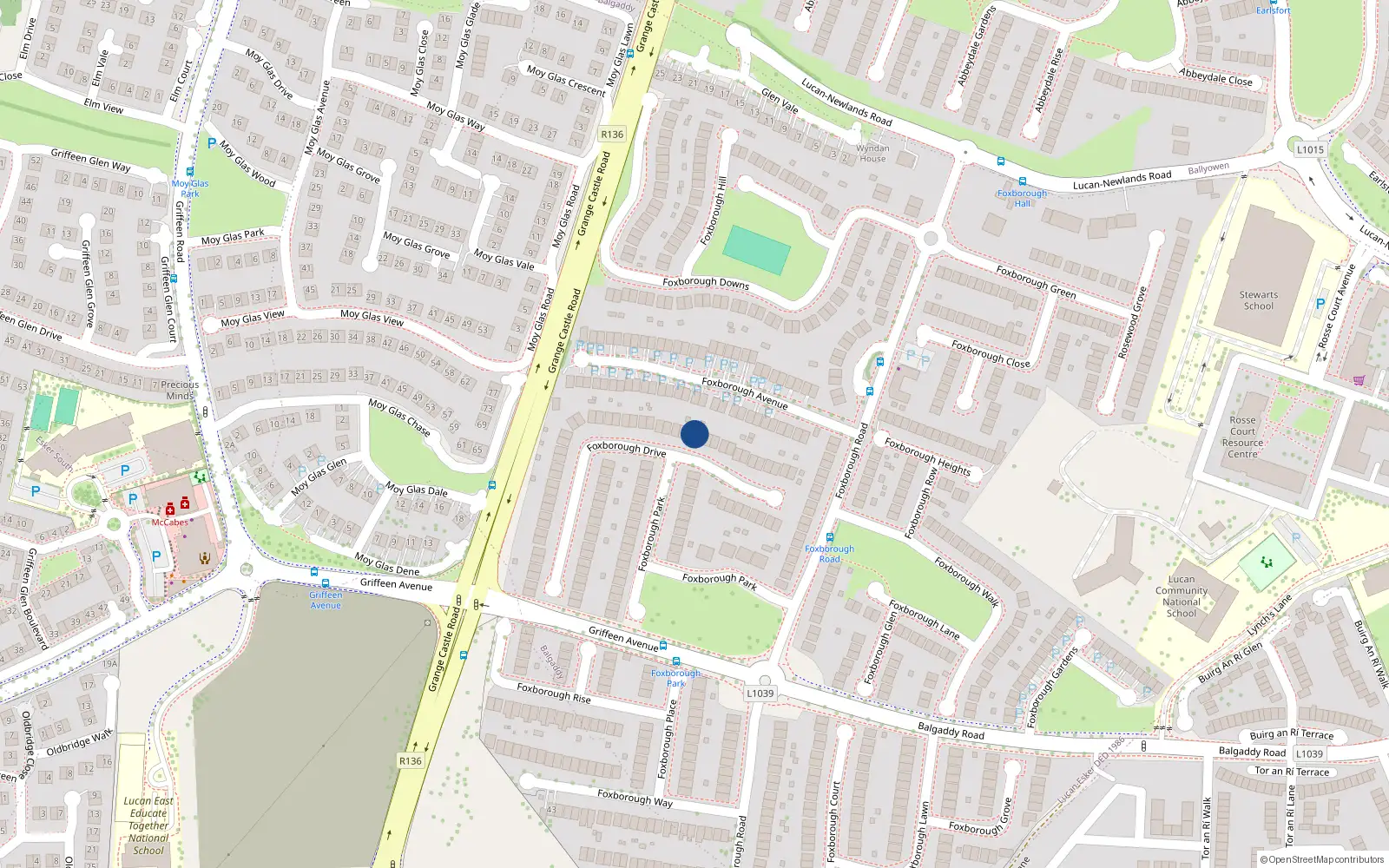 Overhead map showing the location of 23 Foxborough Drive, Lucan