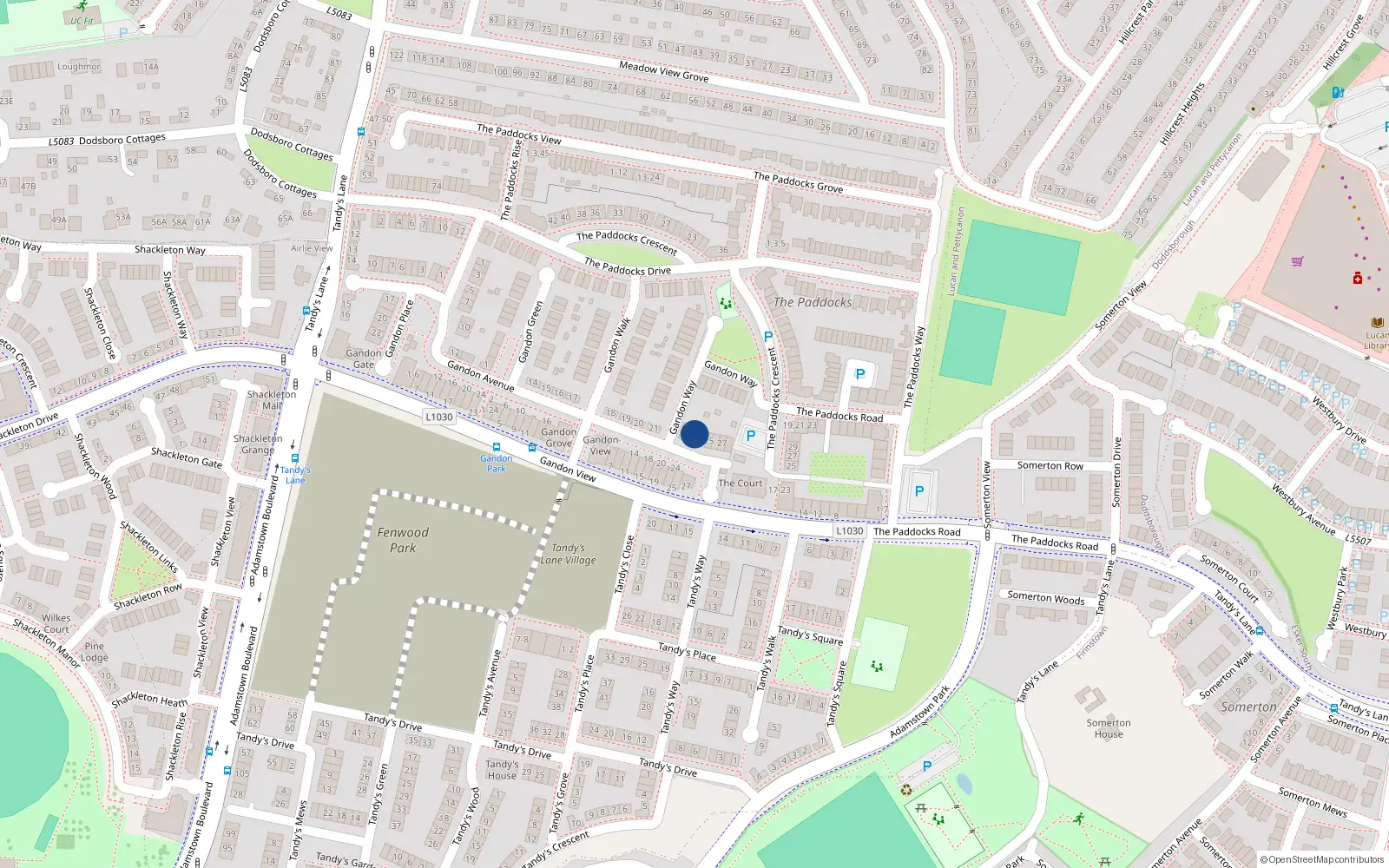 Overhead map showing the location of 23 Gandon Avenue, Lucan