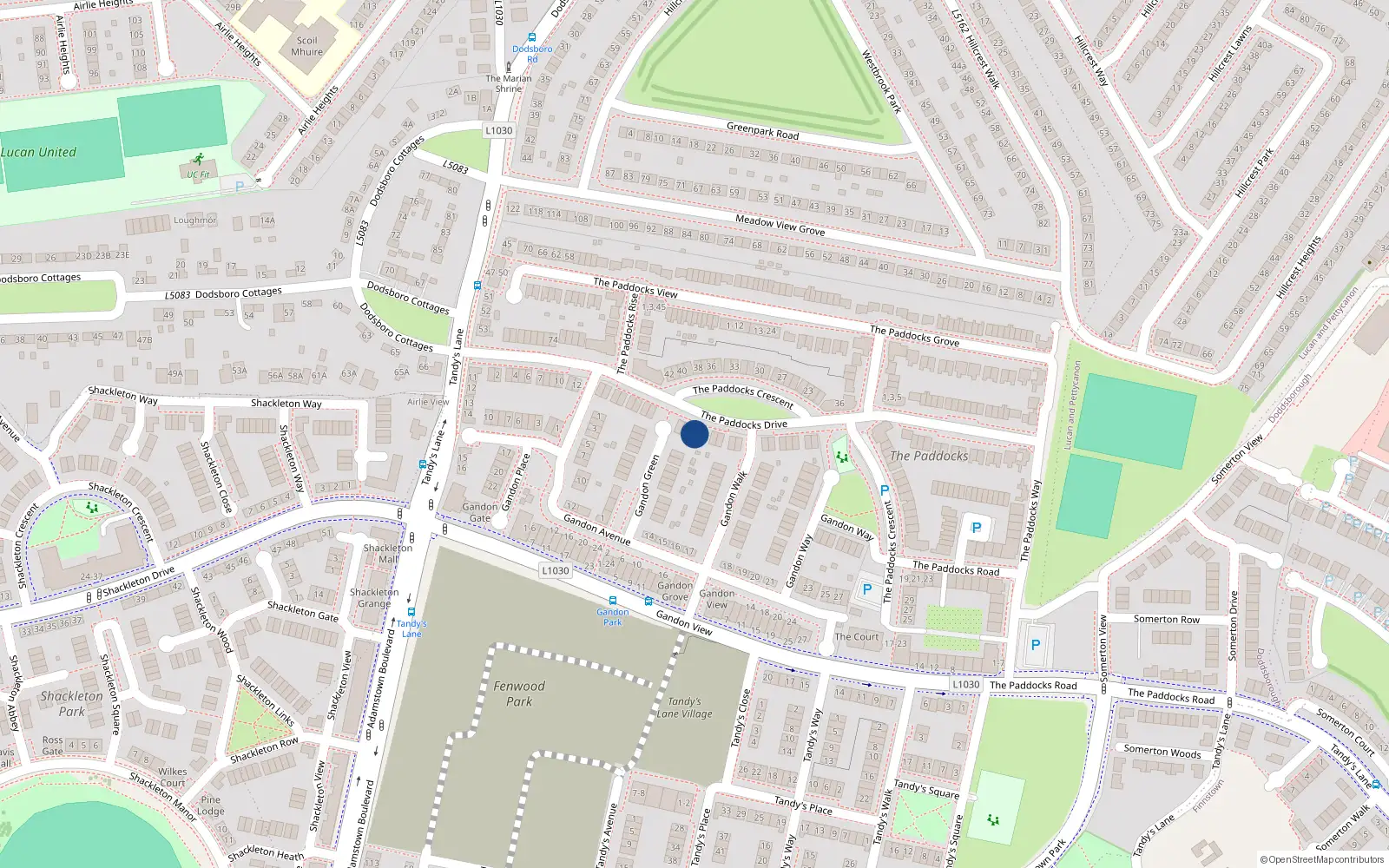 Overhead map showing the location of 23 Gandon Crescent, Gandon Park, Lucan