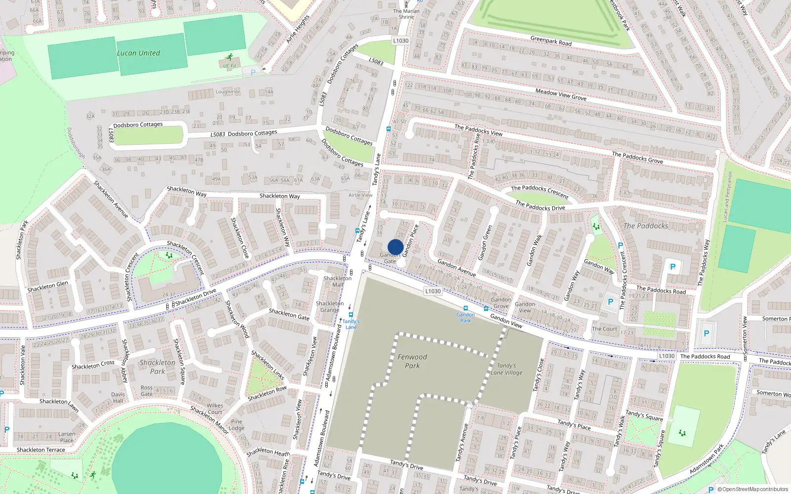 Overhead map showing the location of 23 Gandon Place, Gandon Park, Lucan