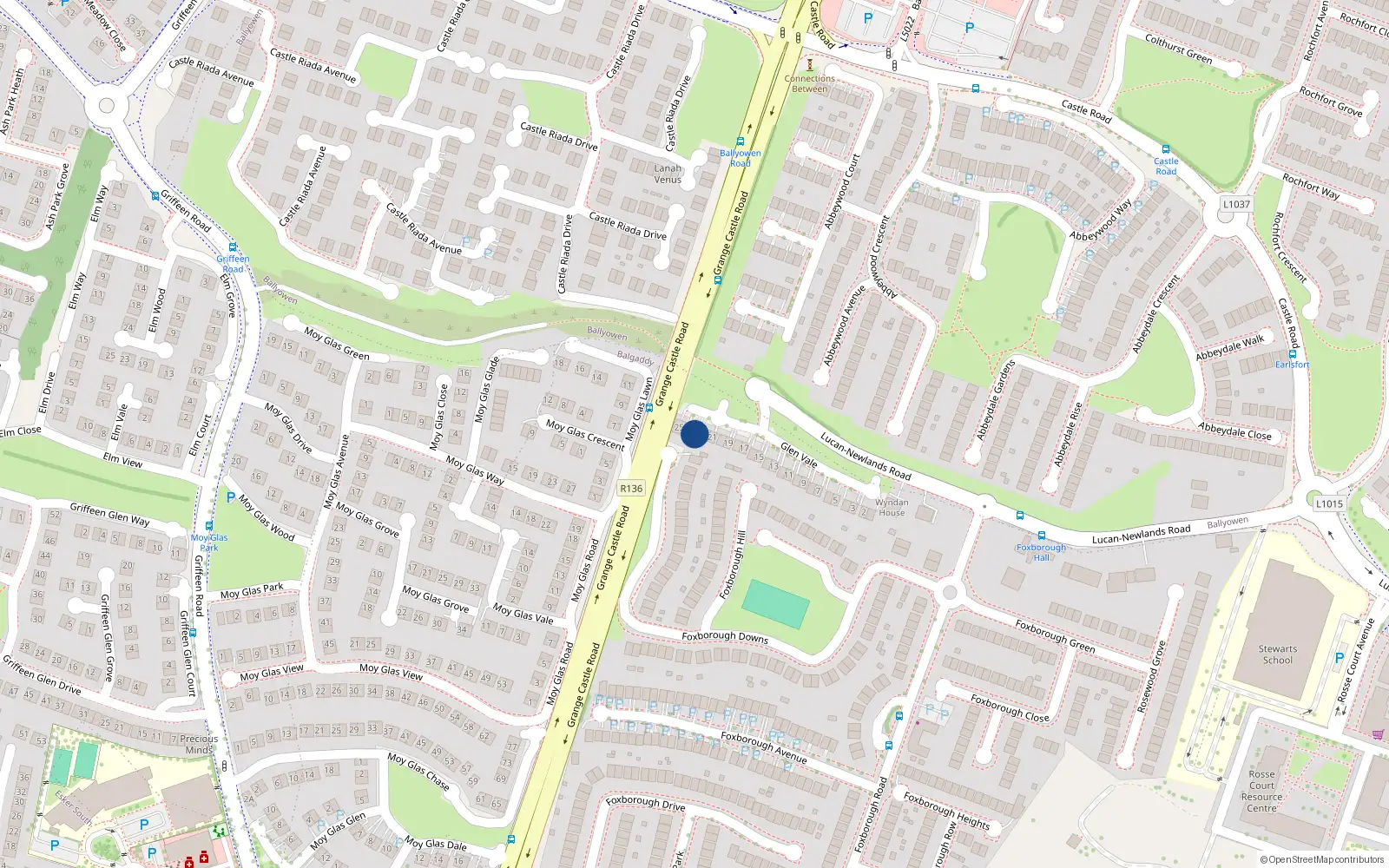 Overhead map showing the location of 23 Glen Vale, Lucan, Dublin