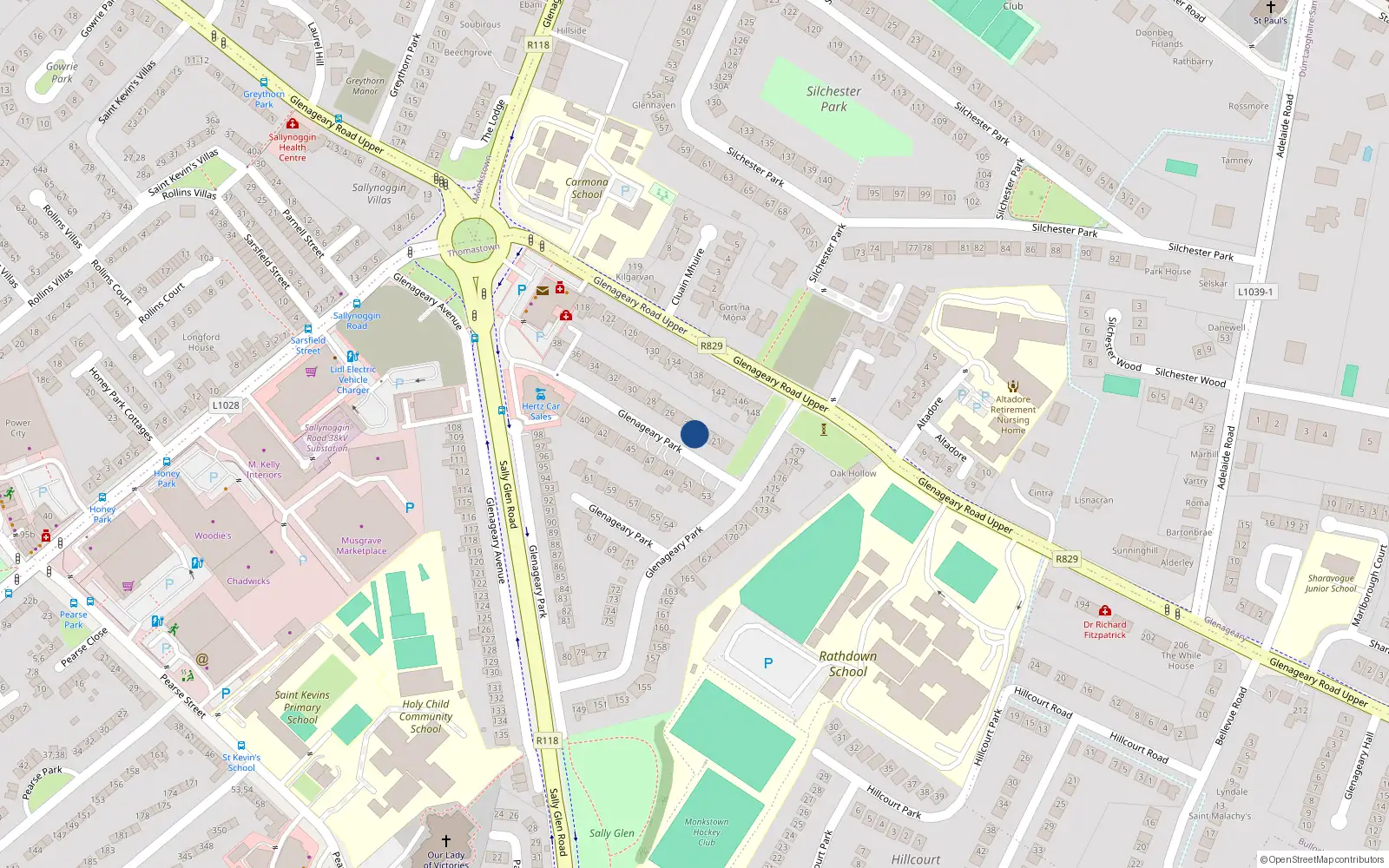 Overhead map showing the location of 23 Glenageary Park, Glenageary, Dublin