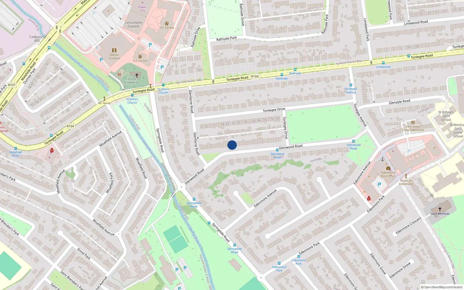 Overhead map showing the location of 23 Glenwood Road, Raheny, Dublin 5