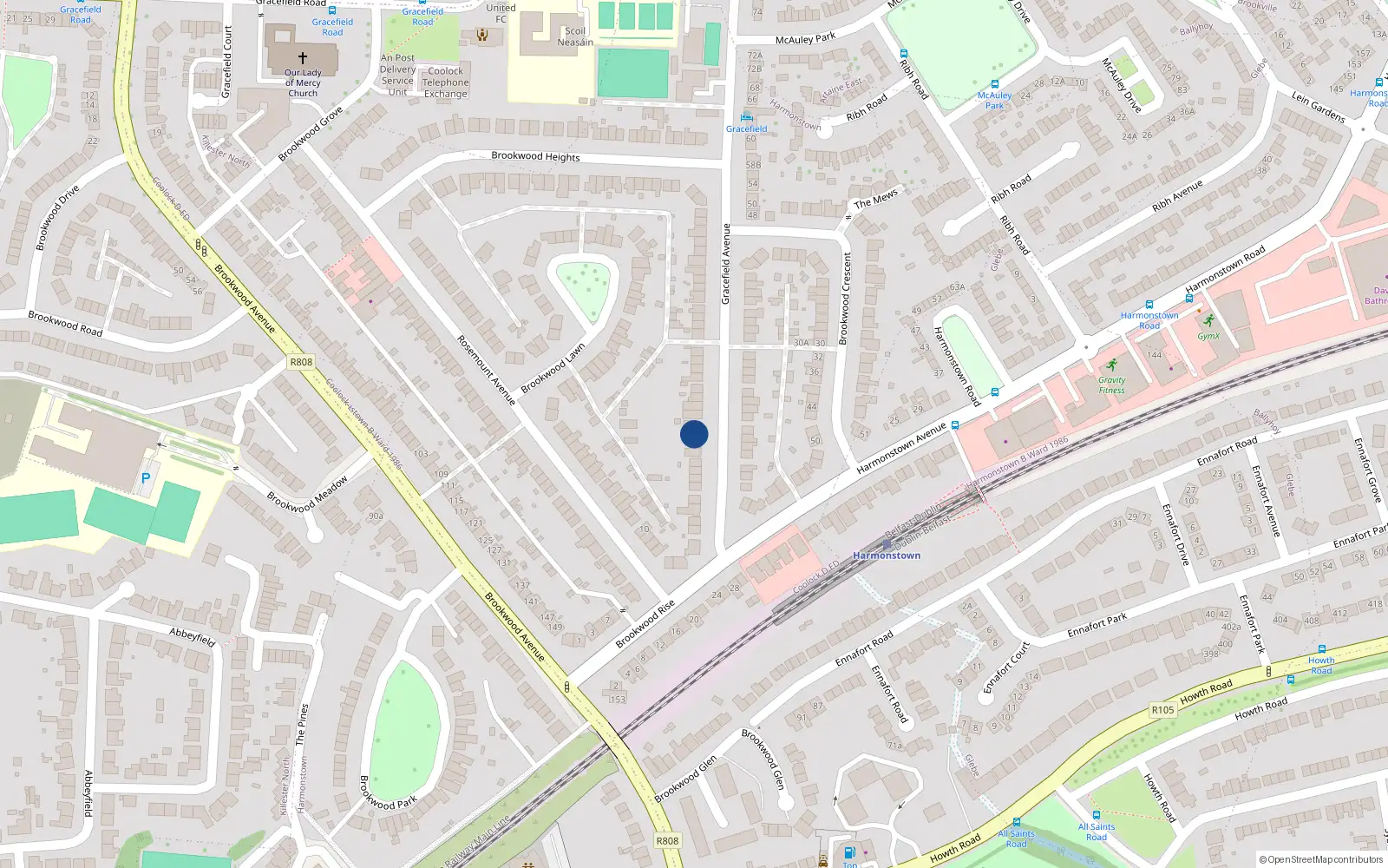 Overhead map showing the location of 23 Gracefield Avenue, Dublin 5, Dublin