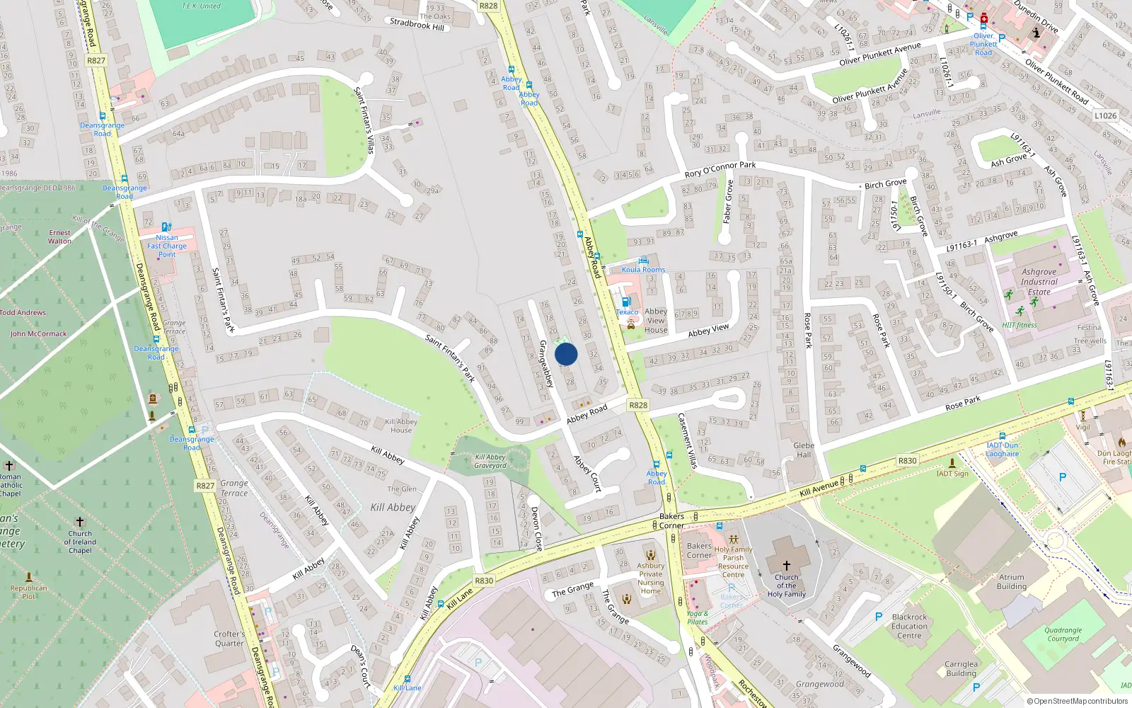 Overhead map showing the location of 23 Grangeabbey, Blackrock