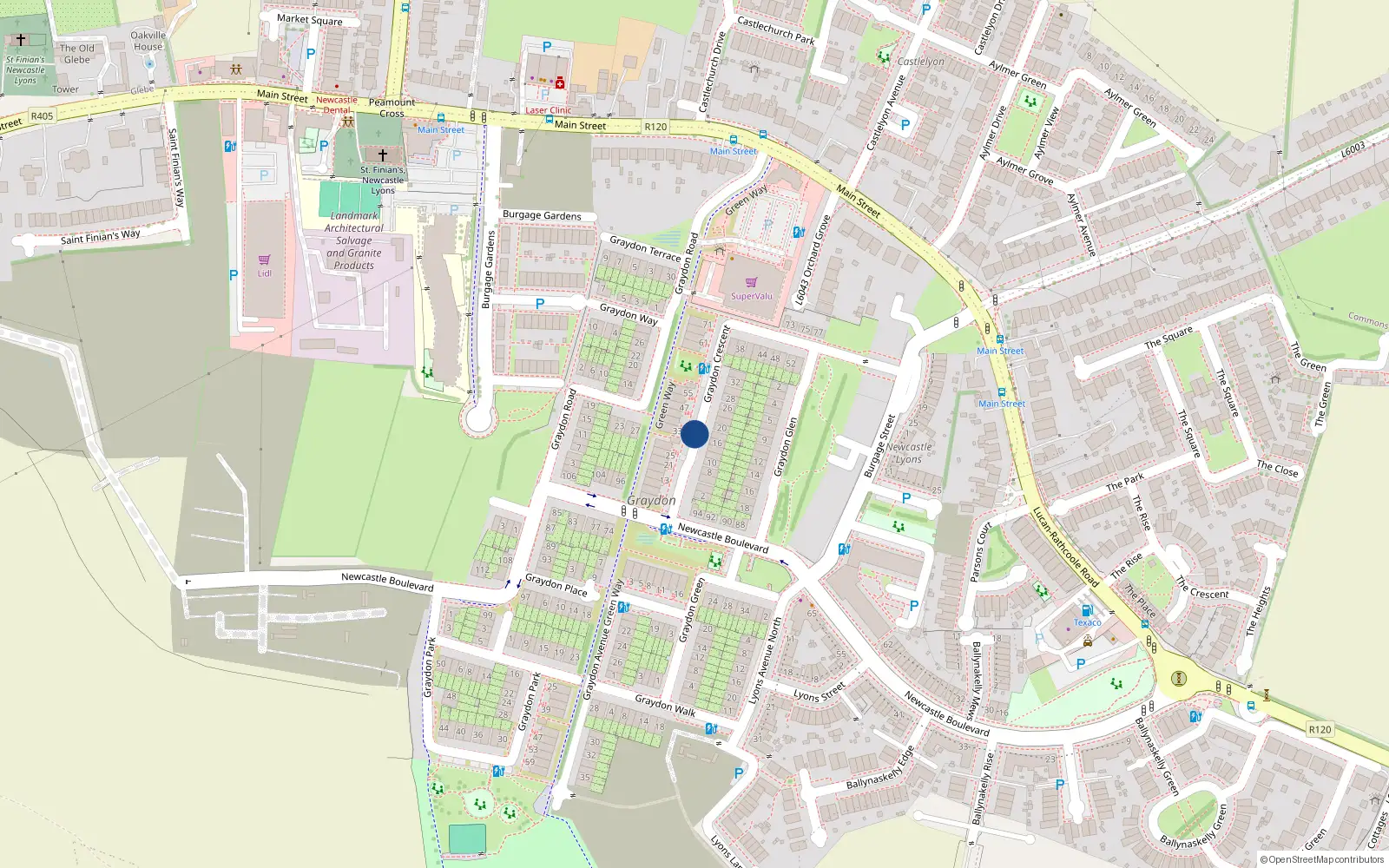 Overhead map showing the location of 23 Graydon Crescent, Newcastle South