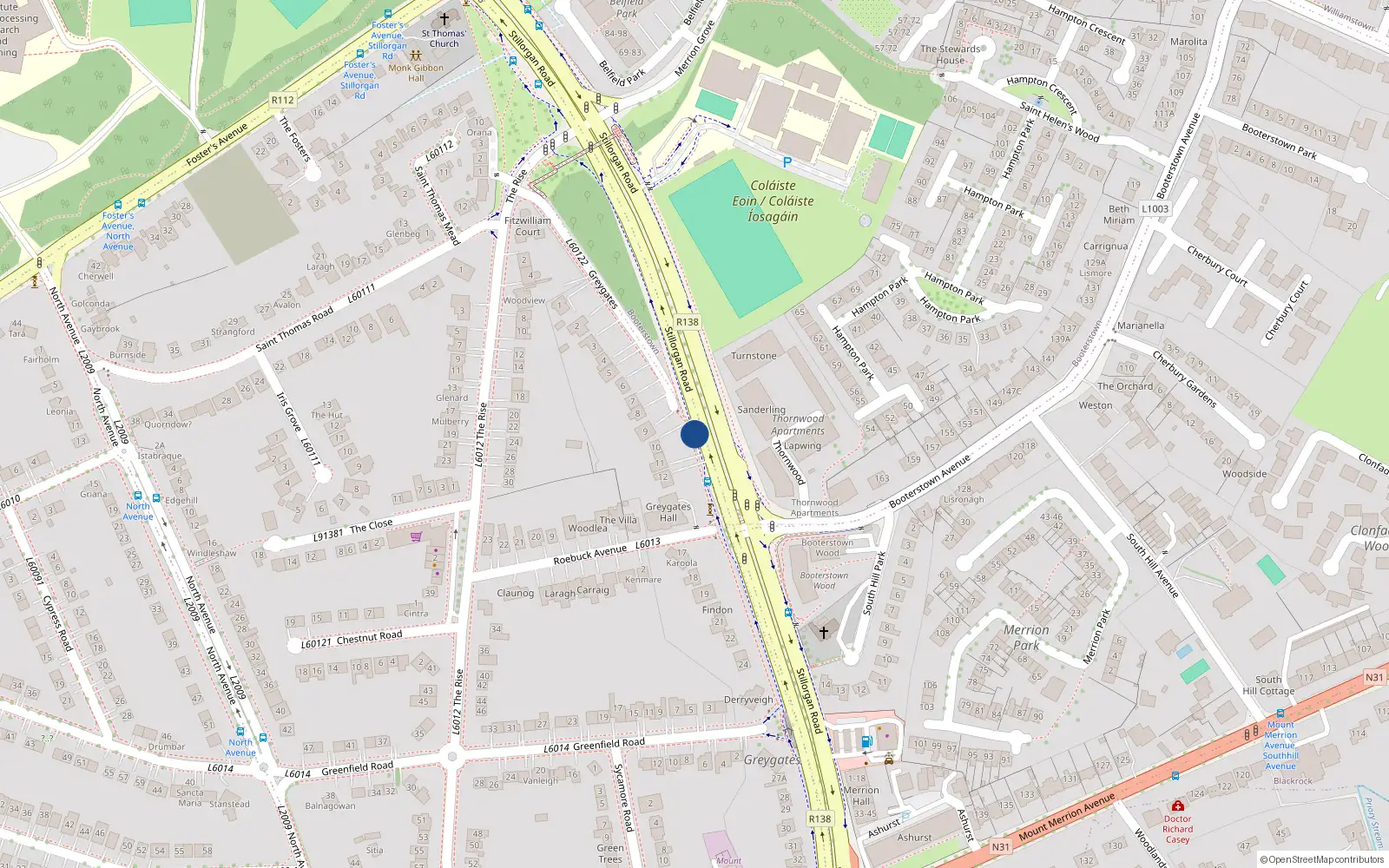 Overhead map showing the location of 23 Greygates, Mount Merrion