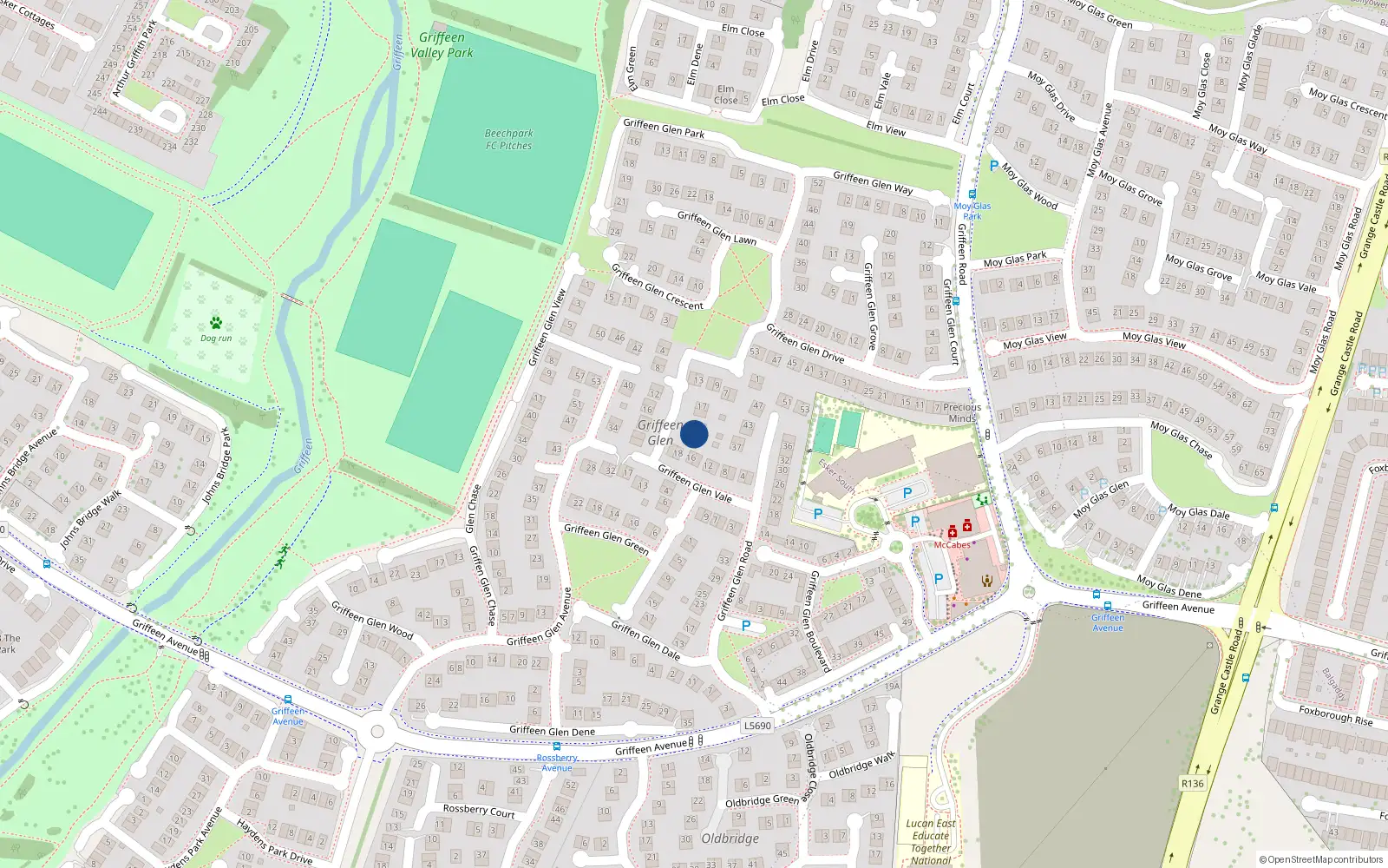 Overhead map showing the location of 23 Griffeen Glen Close, Griffeen Valley, Lucan