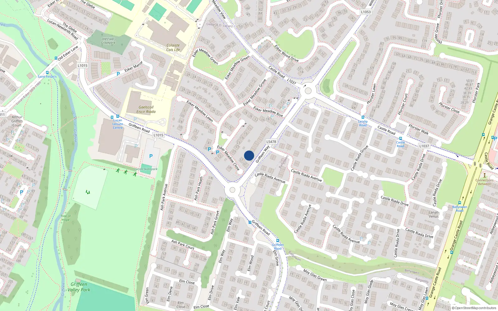 Overhead map showing the location of 23 Griffeen Way, Lucan